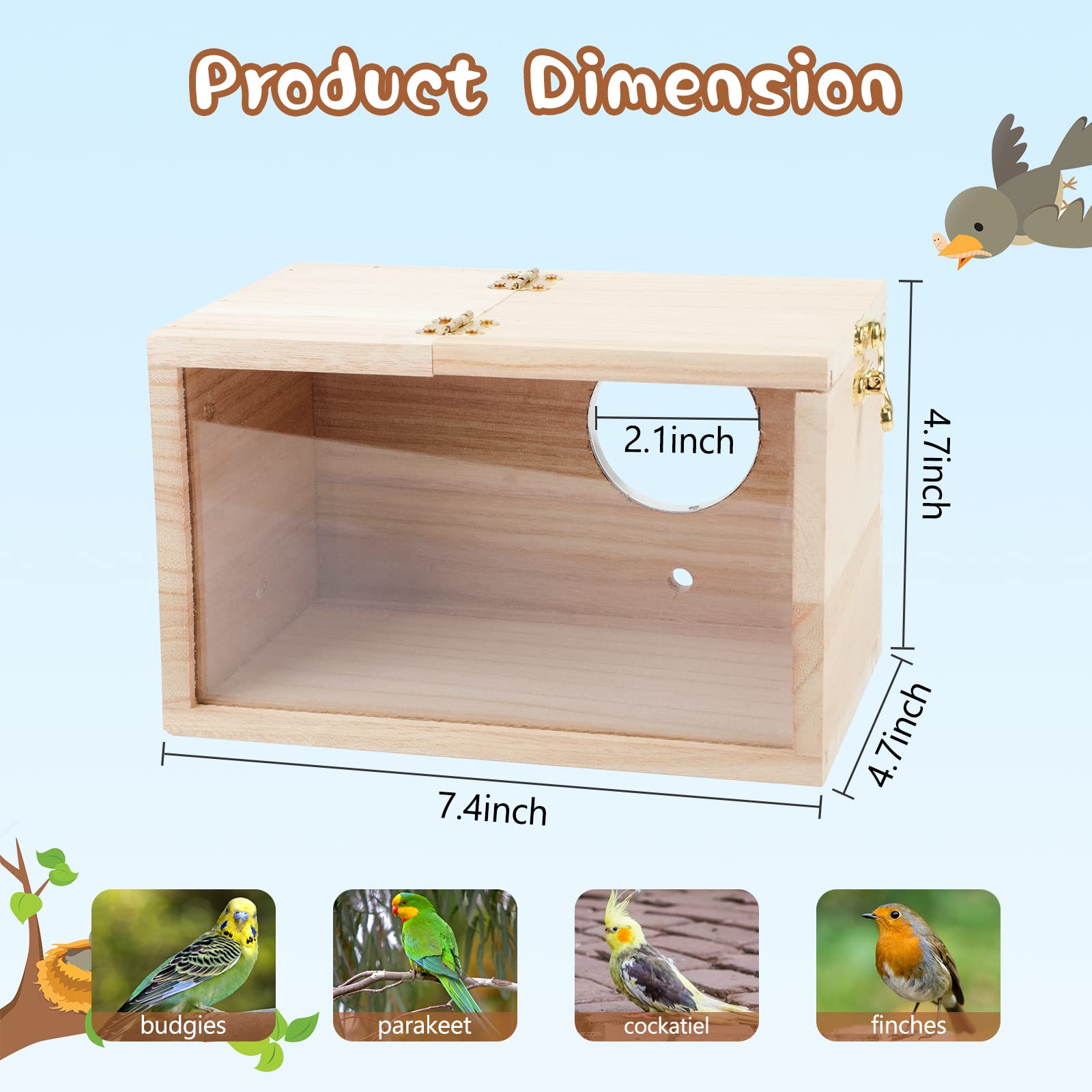GINDOOR caja nido de madera natural, refugio cómodo para aves pequeñas en jaula.