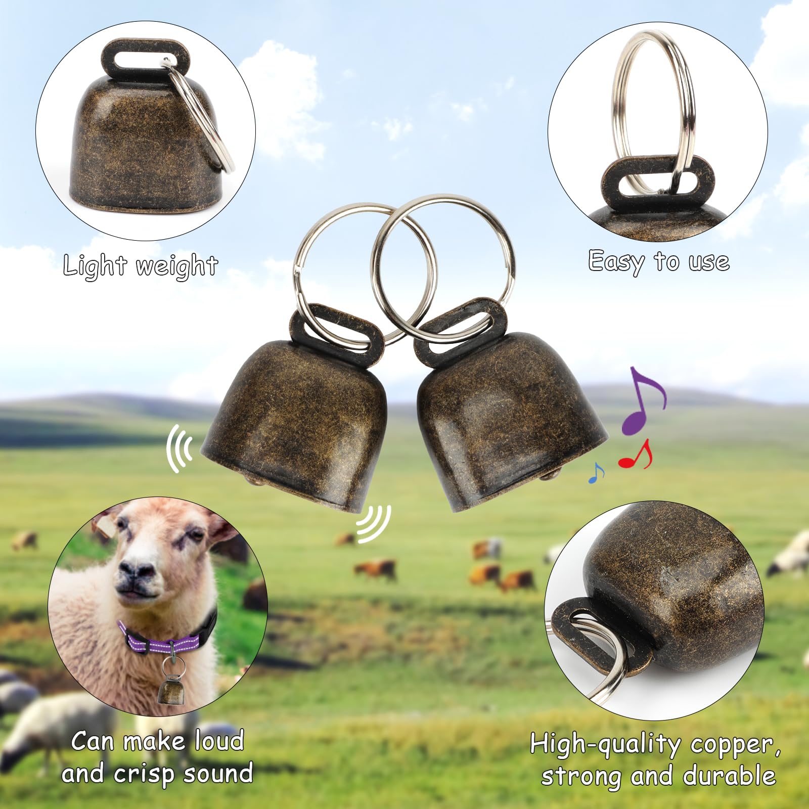 GINDOOR collar para ovejas con campana bronce para localización nocturna