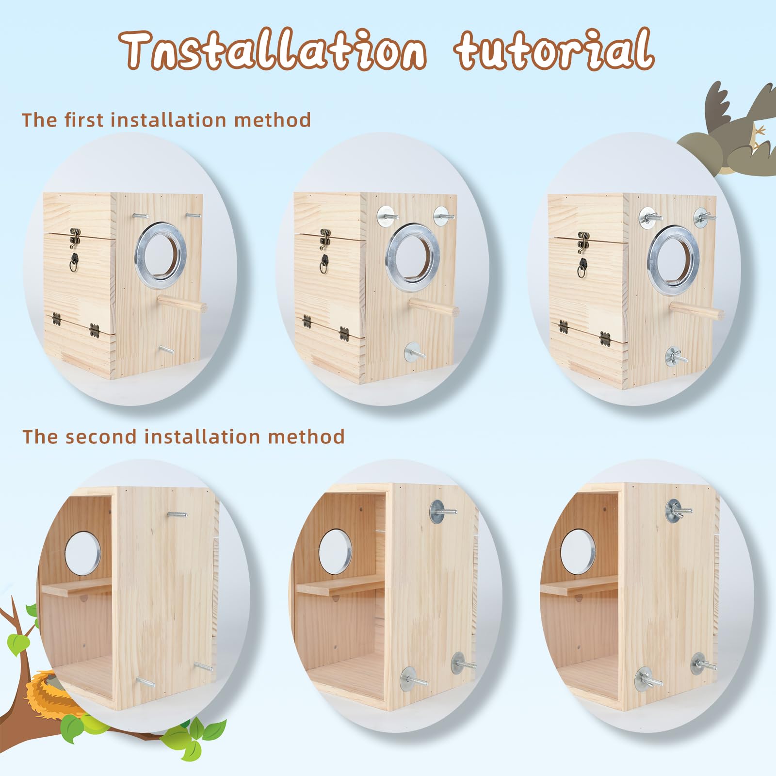 GINDOOR nido para pájaros de madera natural ofrece refugio cómodo