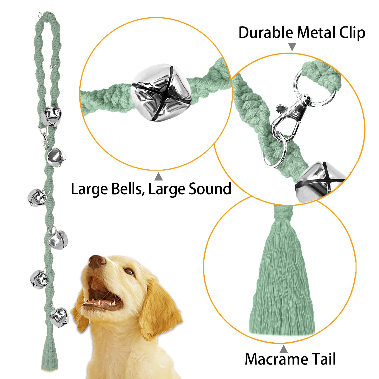 Ginidear Campanitas para Perro, diseño trenzado, sonido claro para avisar sin sobresalir.