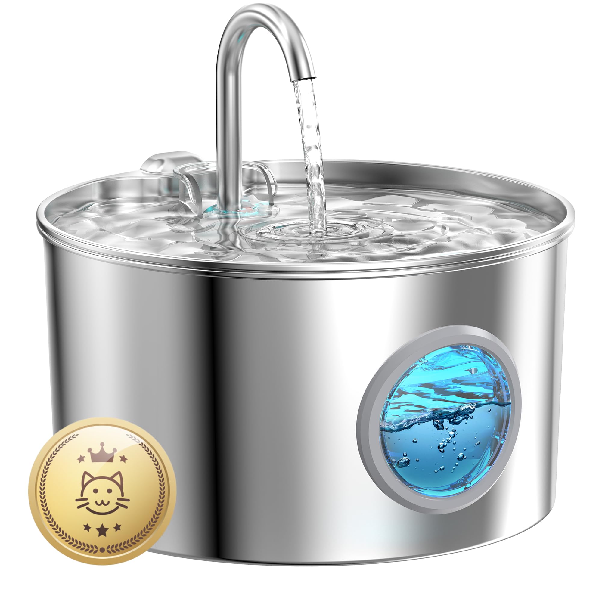 Bebedero GIOTOHUN para gatos en acero inoxidable, capacidad de 2.2 L para uso diario.