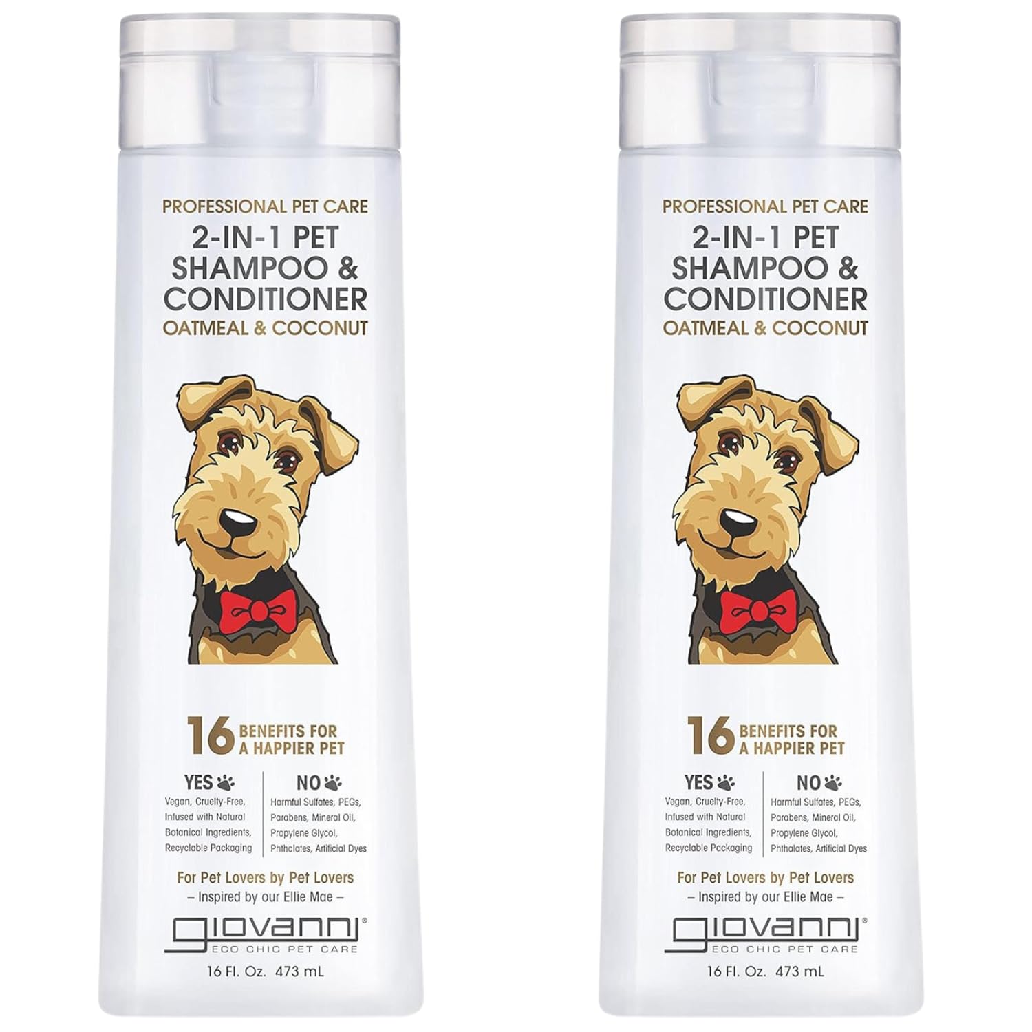 GIOVANNI champú 2 en 1 para mascotas, envase práctico