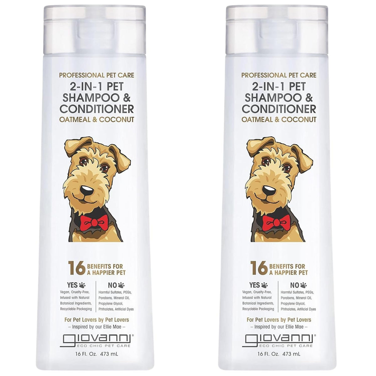 GIOVANNI champú 2 en 1 para mascotas, envase práctico