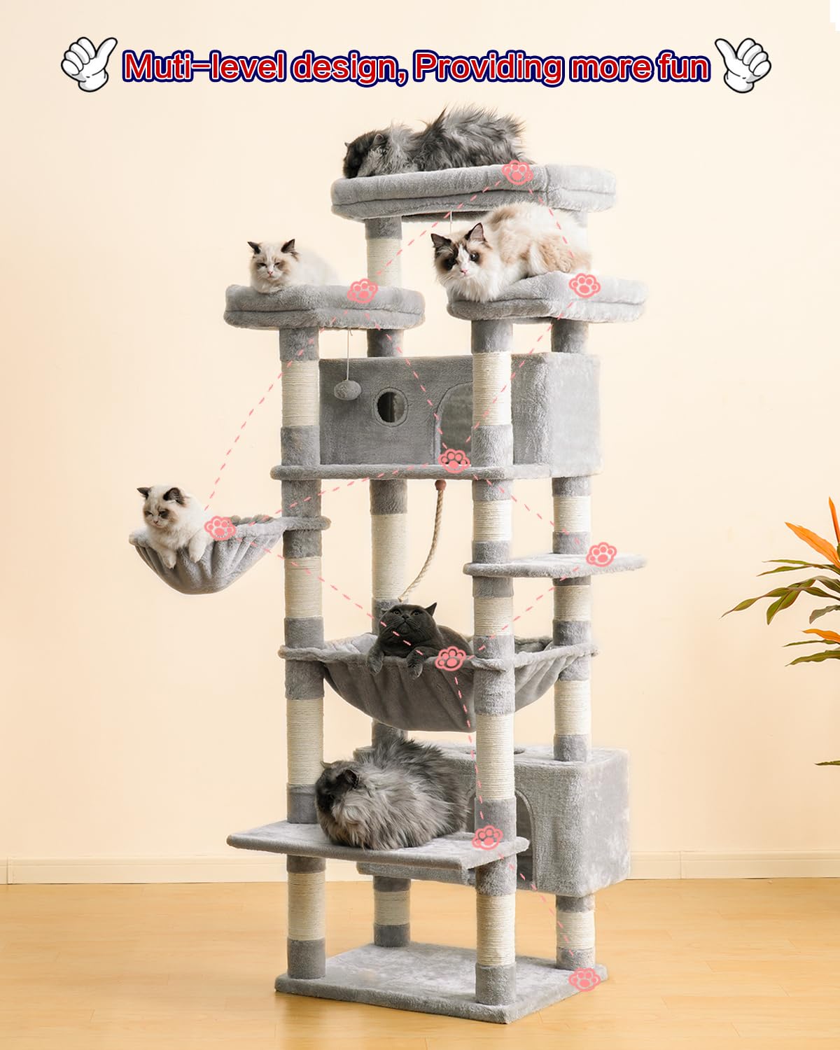 Gitelsnour arbol-gatos 74 pulgadas columpio y hamaca para descanso