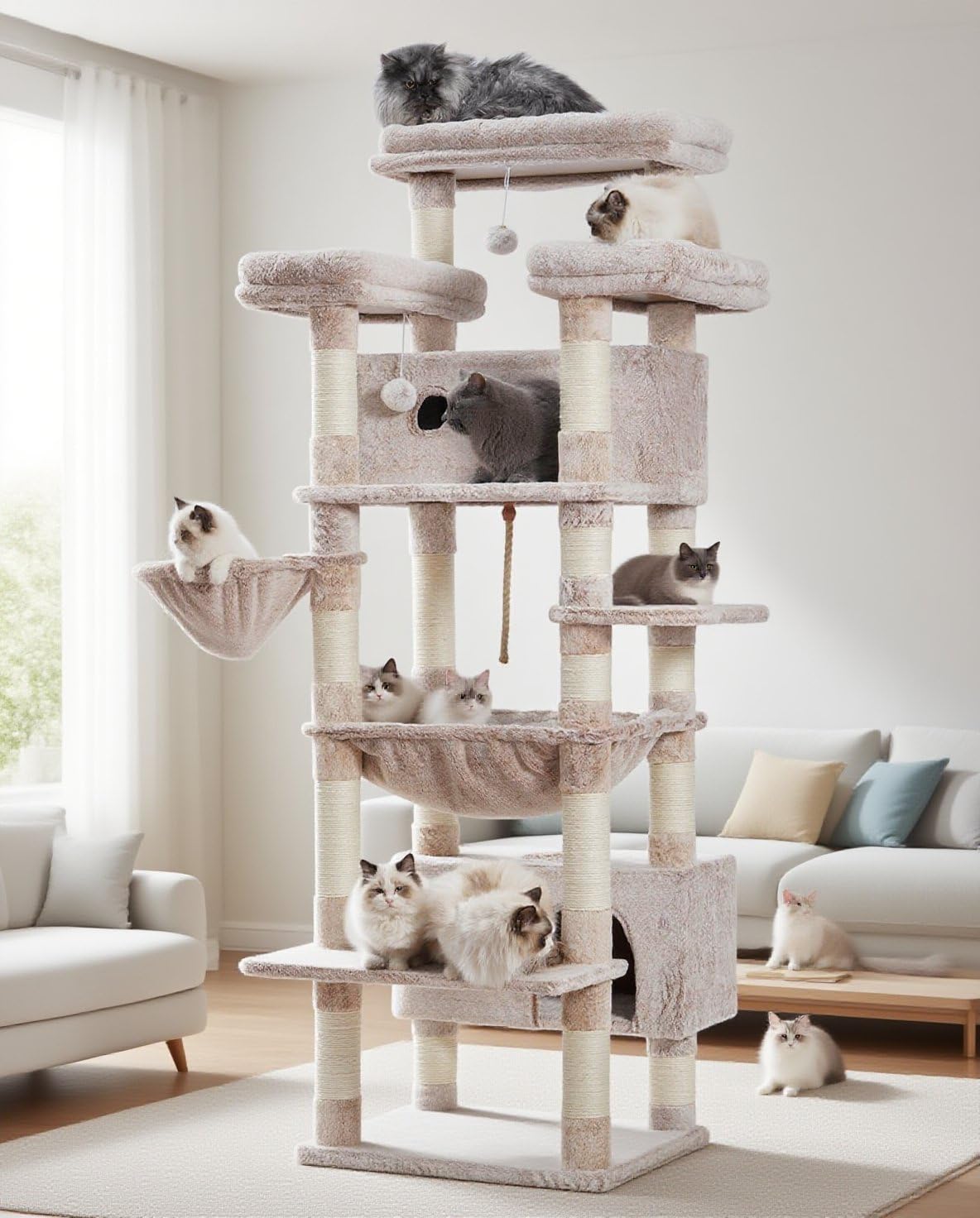 Gitelsnour árbol para gatos grandes en interiores con 74 pulgadas y plataformas amplias.