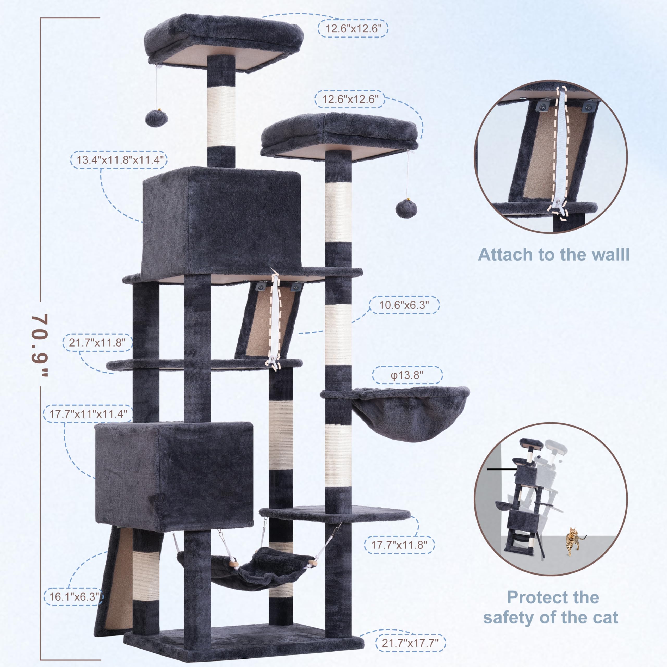Gitelsnour árbol gatos 71 cesta colgante para juego tranquilo.