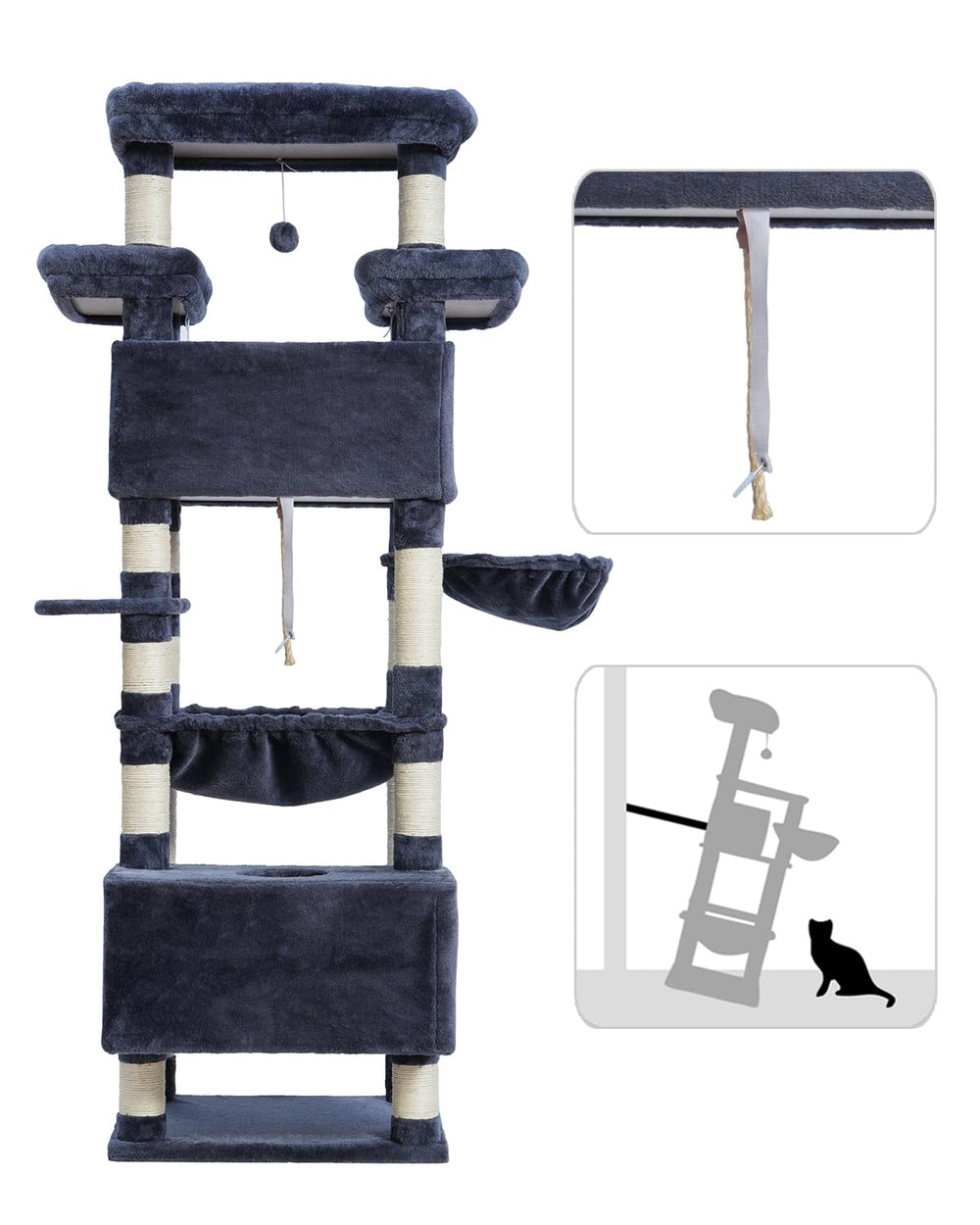 Gitelsnour árbol para gatos, hamaca estable para relajación suave.