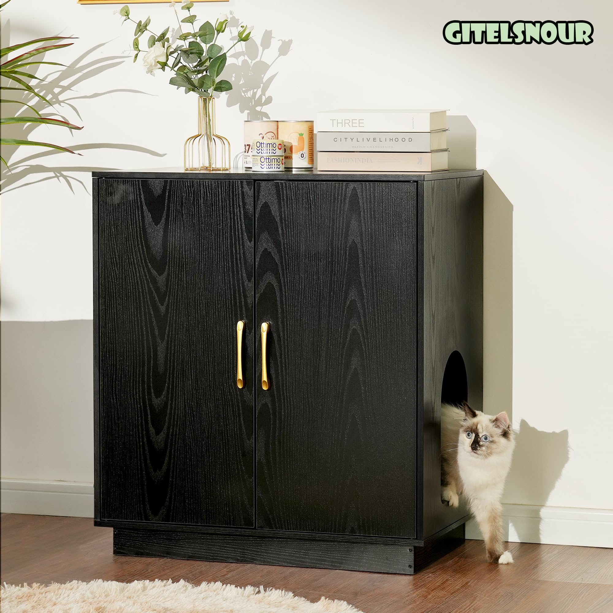Gitelsnour caja con almacenamiento oculto, organiza suministros para gatos.