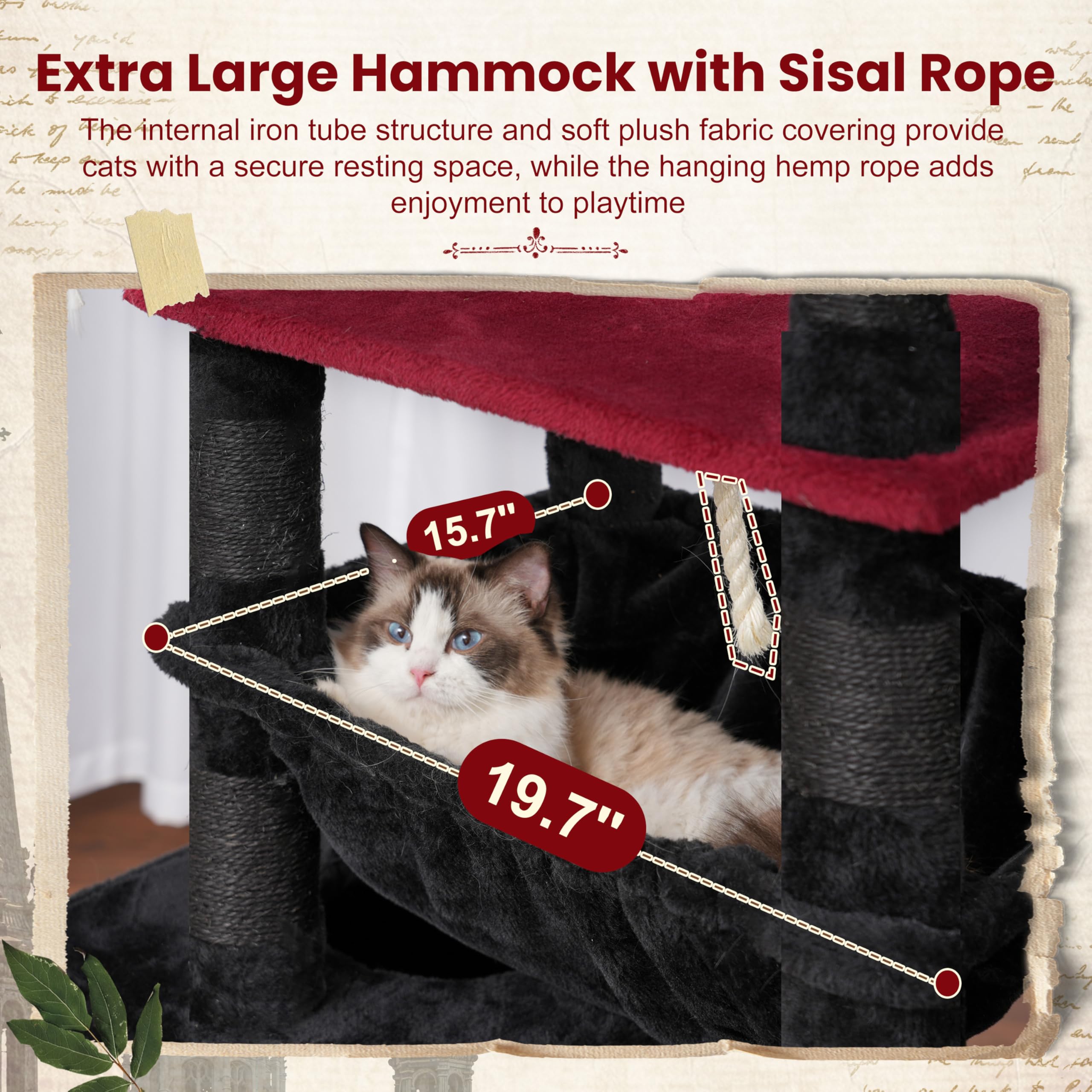 Gitelsnour Gothic arbol gato con cesta hamaca doble para siestas seguras