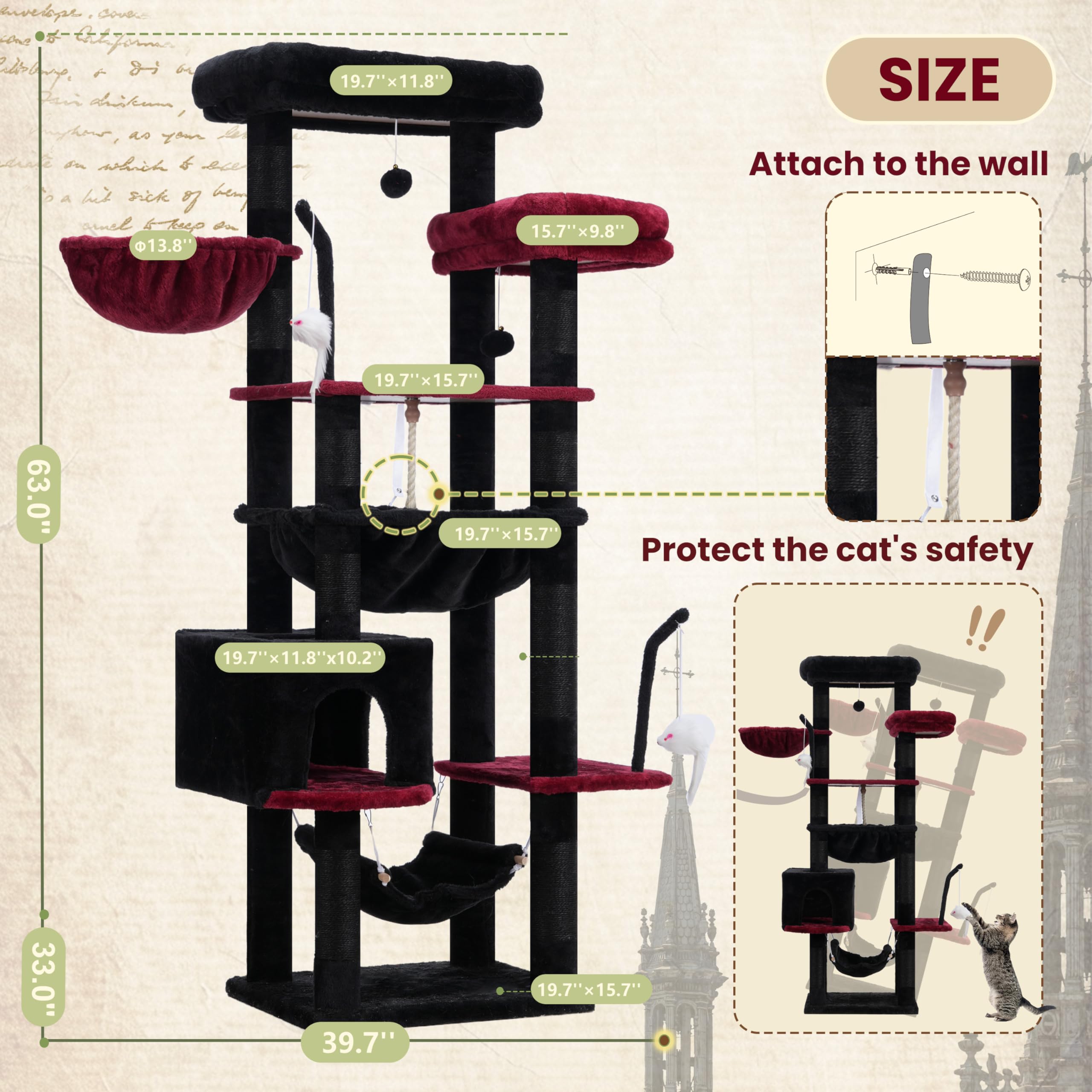 Gitelsnour Gothic arbol gato diseño resistente para gatos grandes