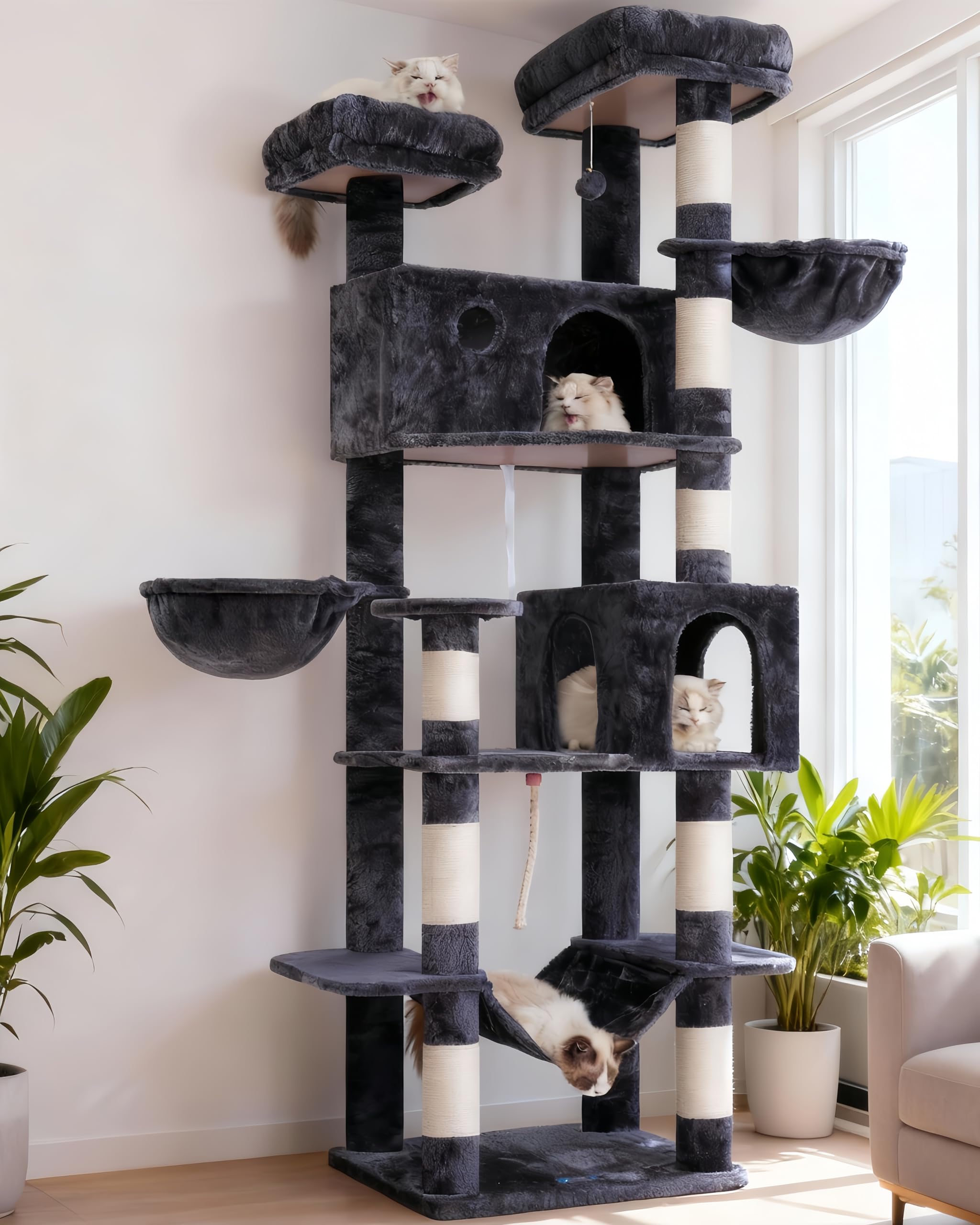 Gitelsnour torre-gatos-205cm alta: ideal para gatos grandes que disfrutan de altura y descanso cómodo.