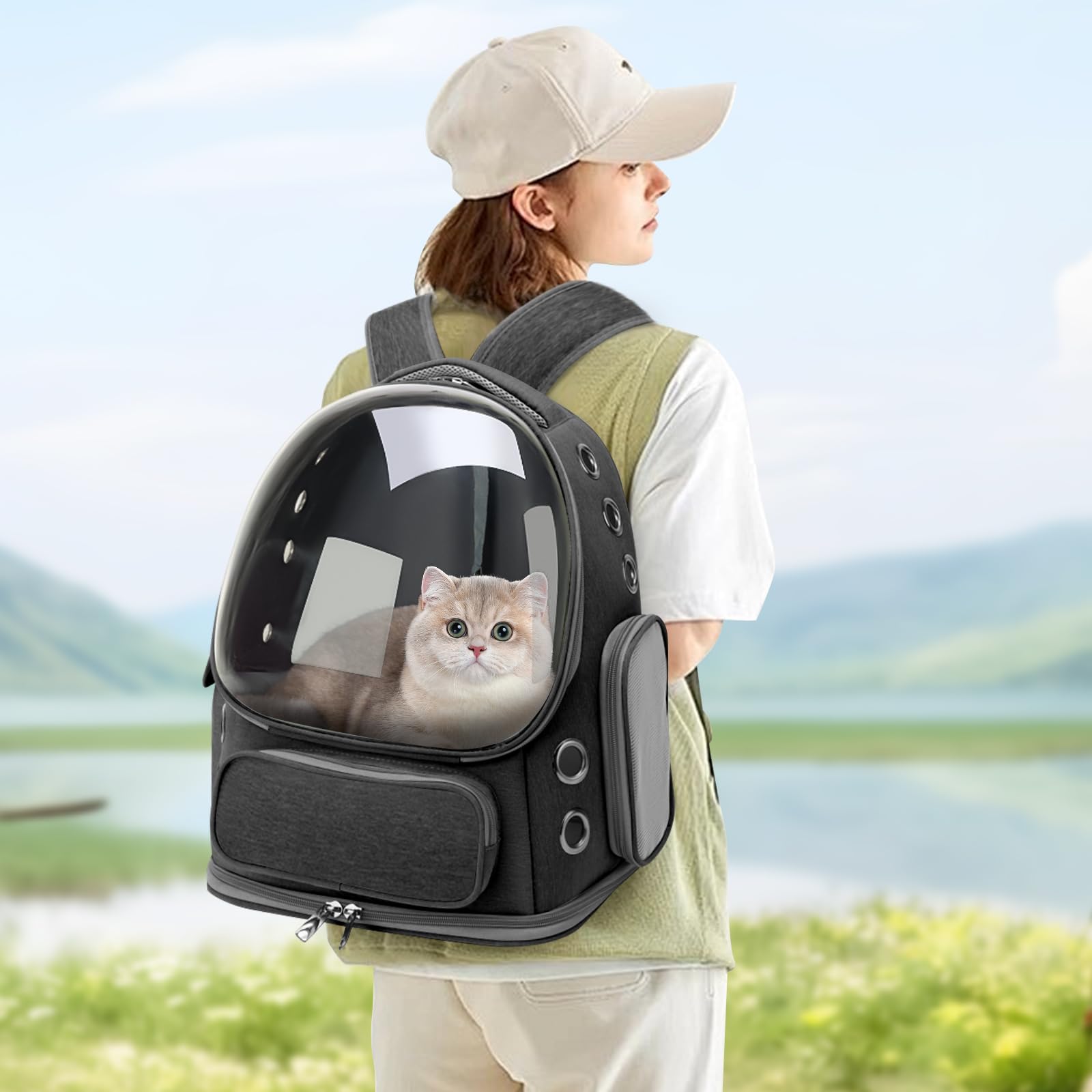 GixDix Mochila para gato uso exterior fácil de limpiar tras excursiones.