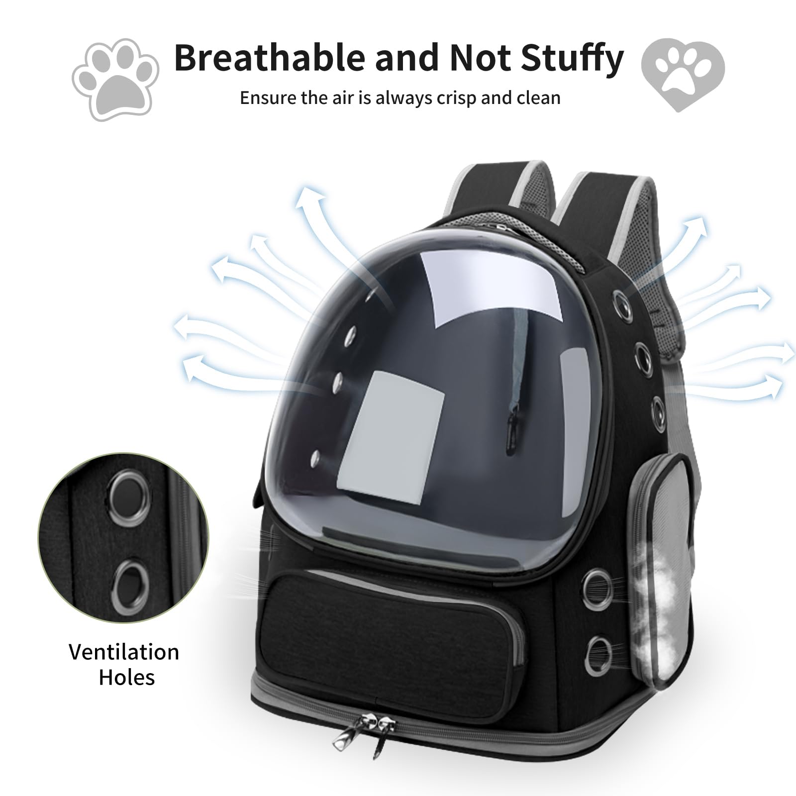GixDix Mochila para gato con malla ventilada mejora la circulación de aire.