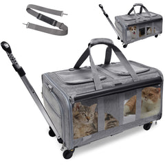 GJEASE transportín para dos gatos con compartimento doble, ideal para viajar.