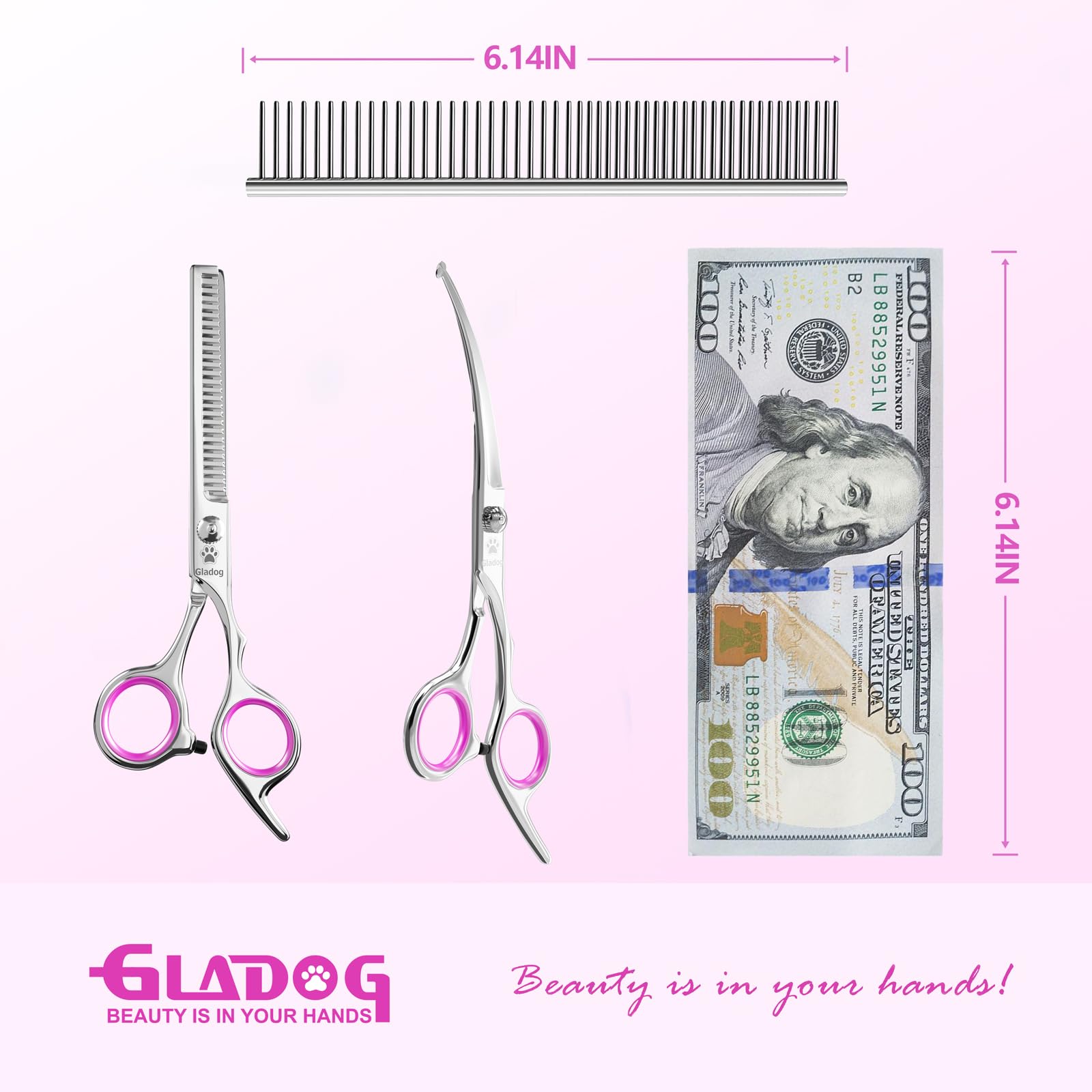 GLADOG, acero inoxidable titanio 4CR, duradero y afilado para un corte suave.