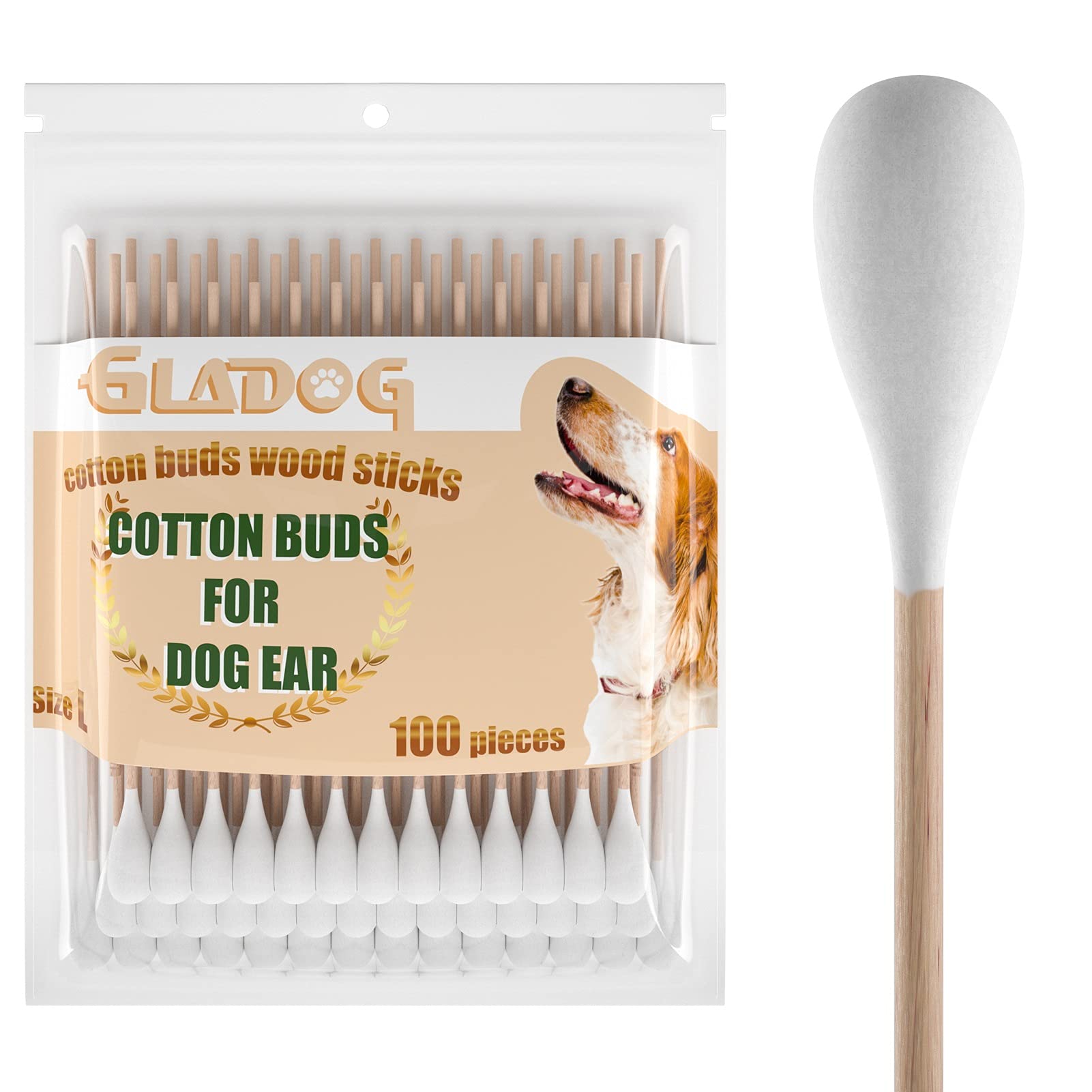 GLADOG bastoncillos para perros con mango de madera, limpieza suave y segura.