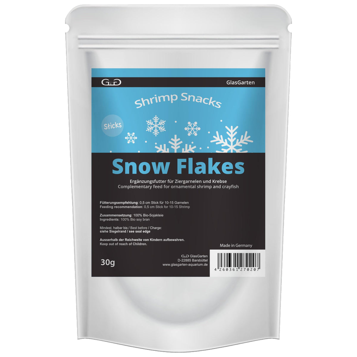 GlasGarten Copos de Nieve: empaque visible para control de porciones en acuario