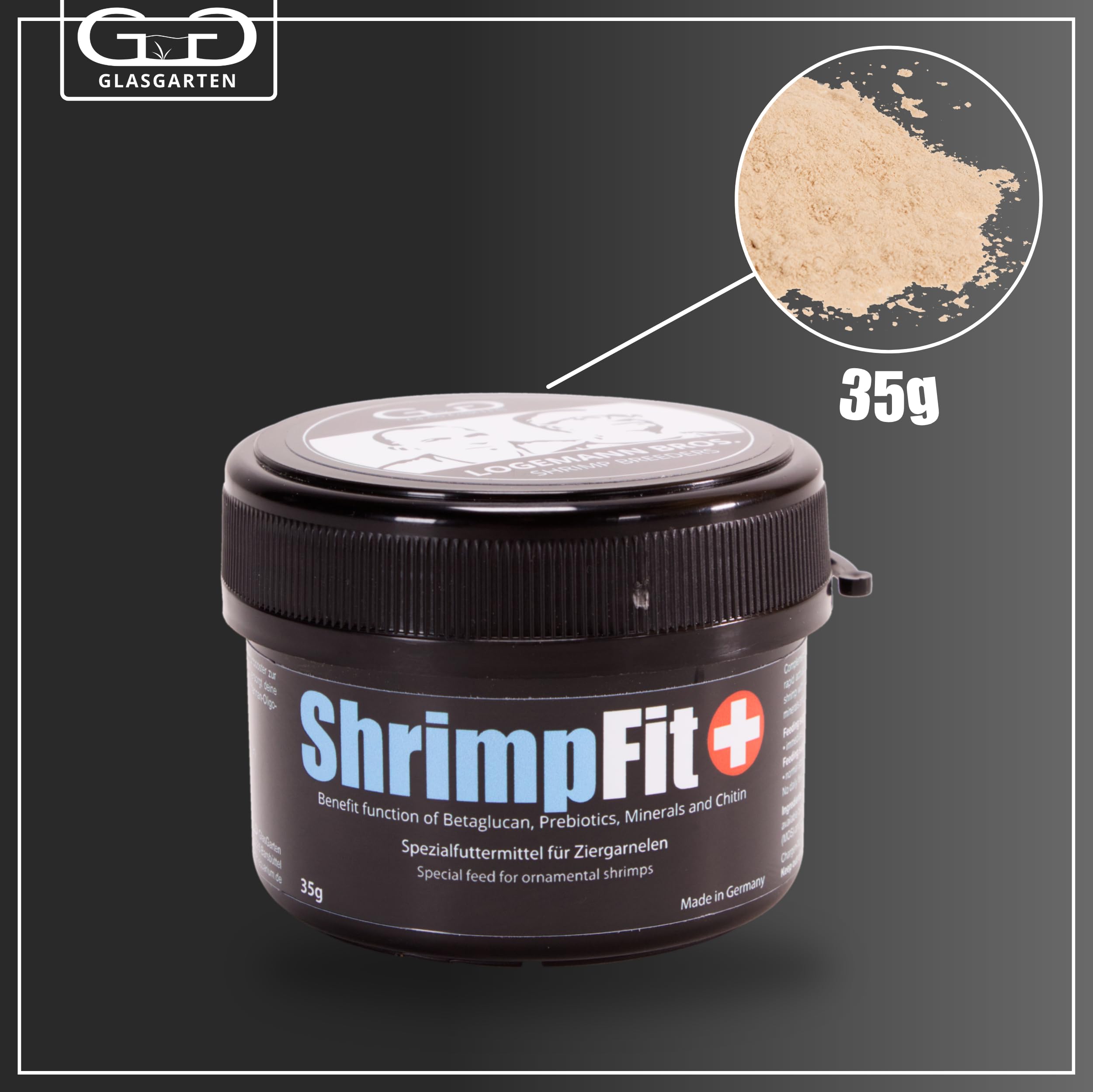 GlasGarten ShrimpFit, alimento en acuario, apoya una nutrición completa para gambas ornamentales.