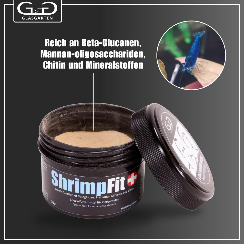 GlasGarten ShrimpFit, dosis controlada, ayuda a evitar sobrealimentación en acuario.