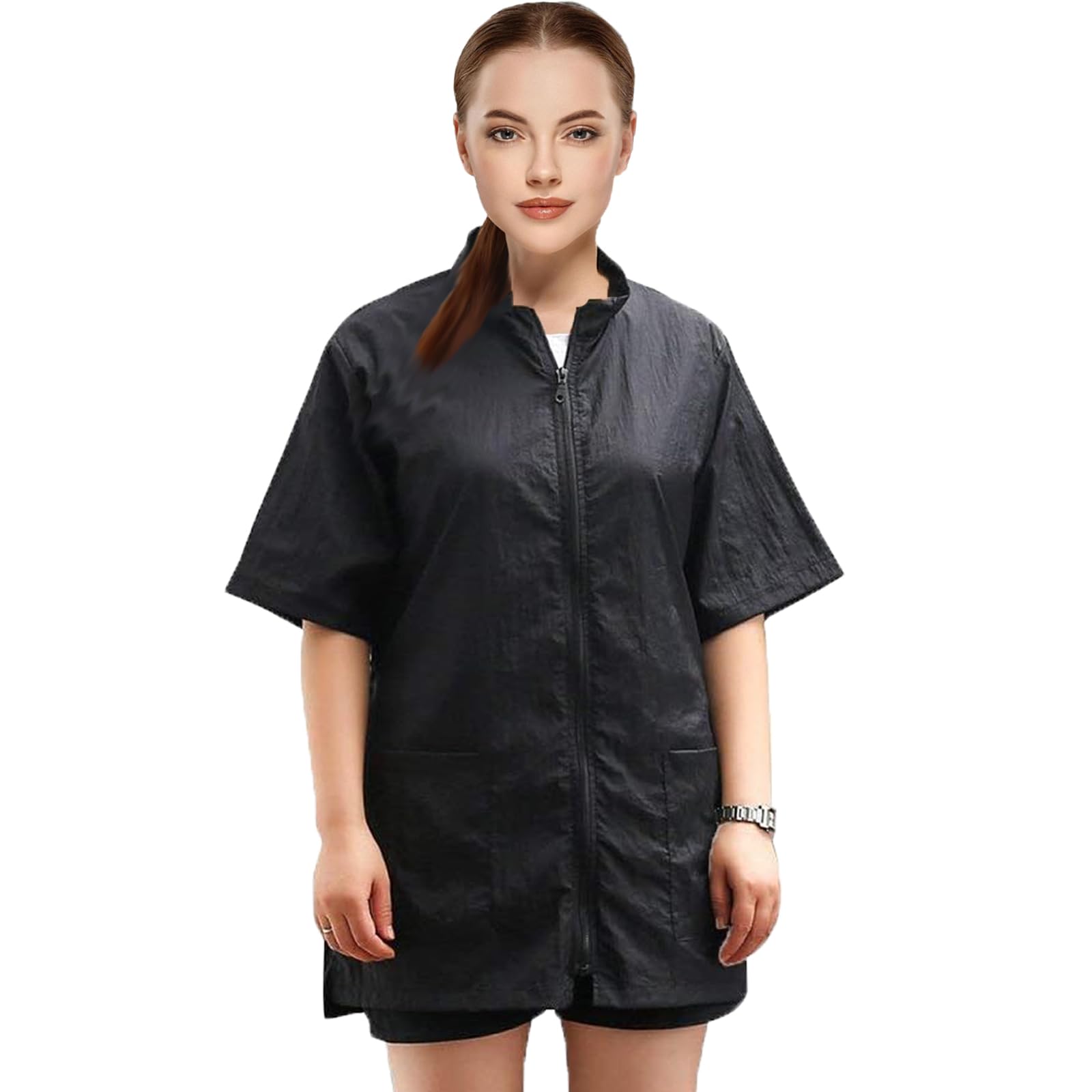 Gliitatu smock frontal con cierre completo para uso rápido y protección.