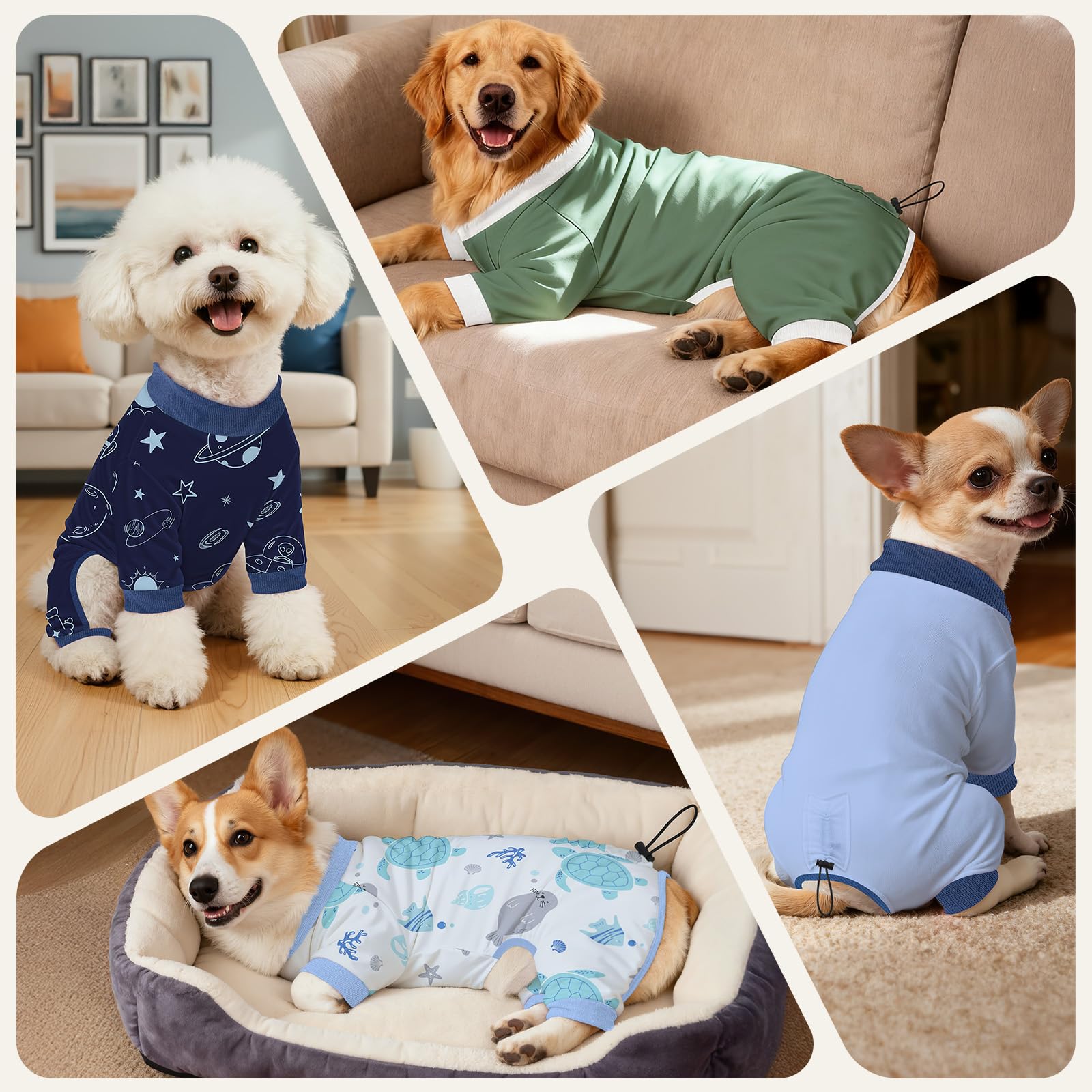 Glittme pijama perro pequeño: tejido extensible y suave para poner y quitar
