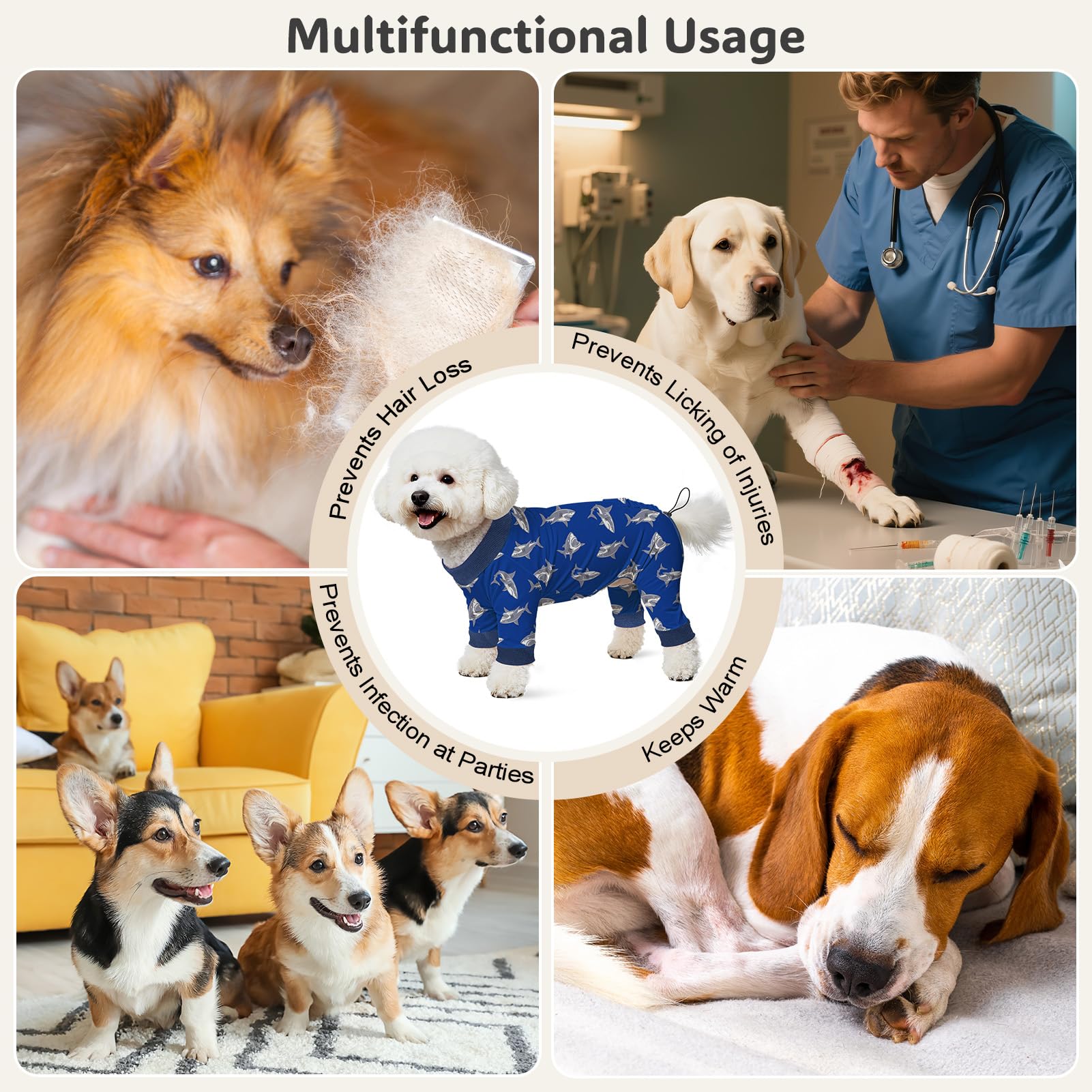 Pijamas Glittme para dormir mejor, cómodo tejido elástico para perros pequeños.