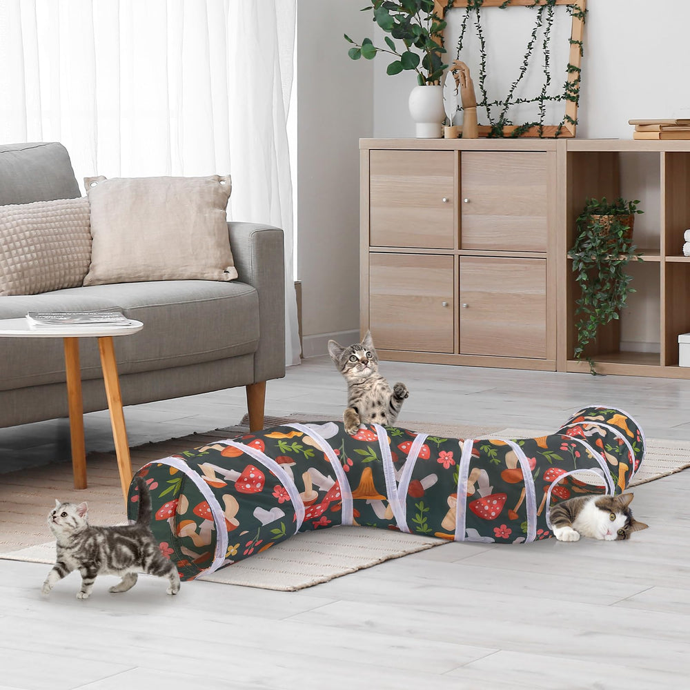 Glittme túnel para gatos con ratón juguete, anima la interacción y la caza simulada.