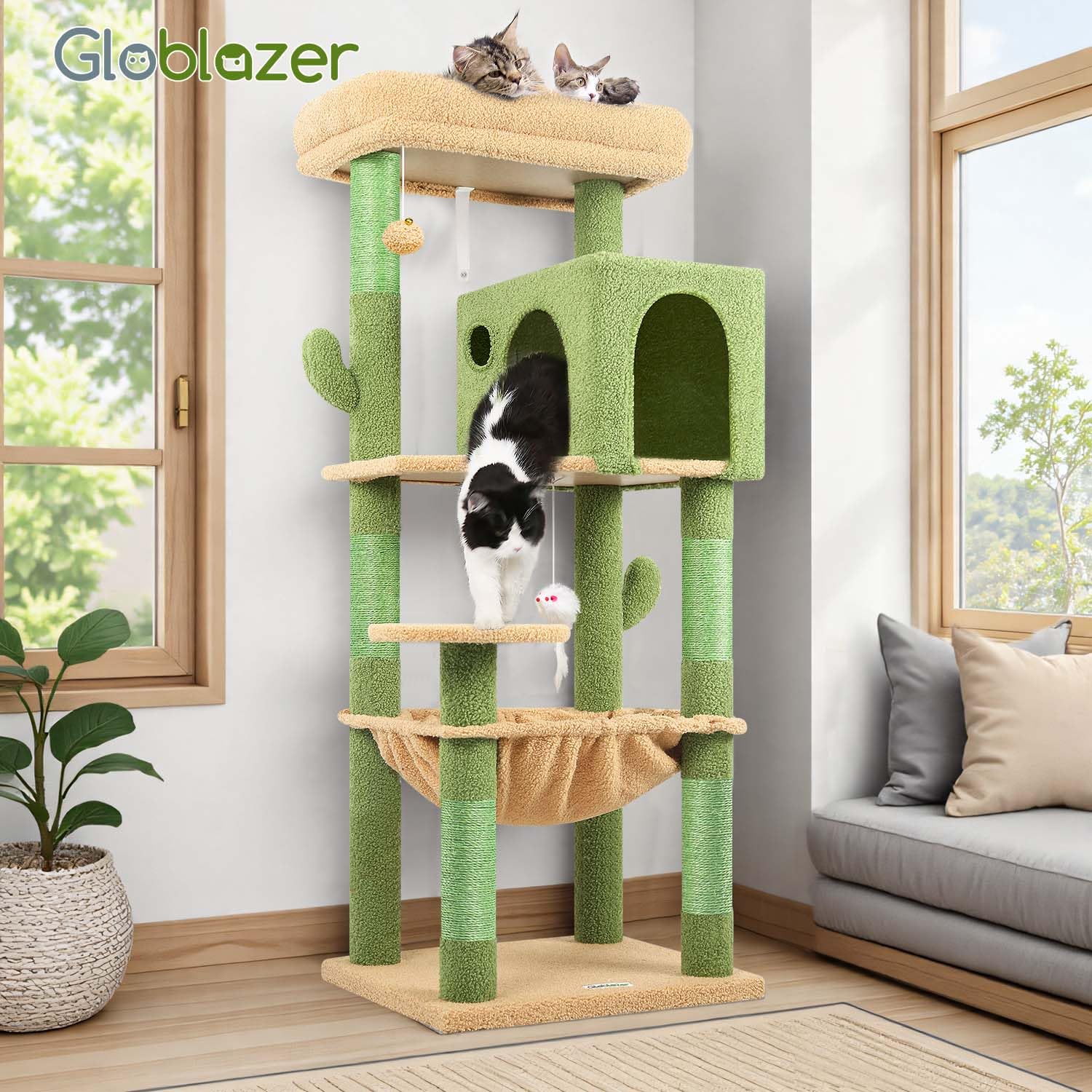 Globlazer acabado verde-tapizado; diseño natural que complementa la decoración.