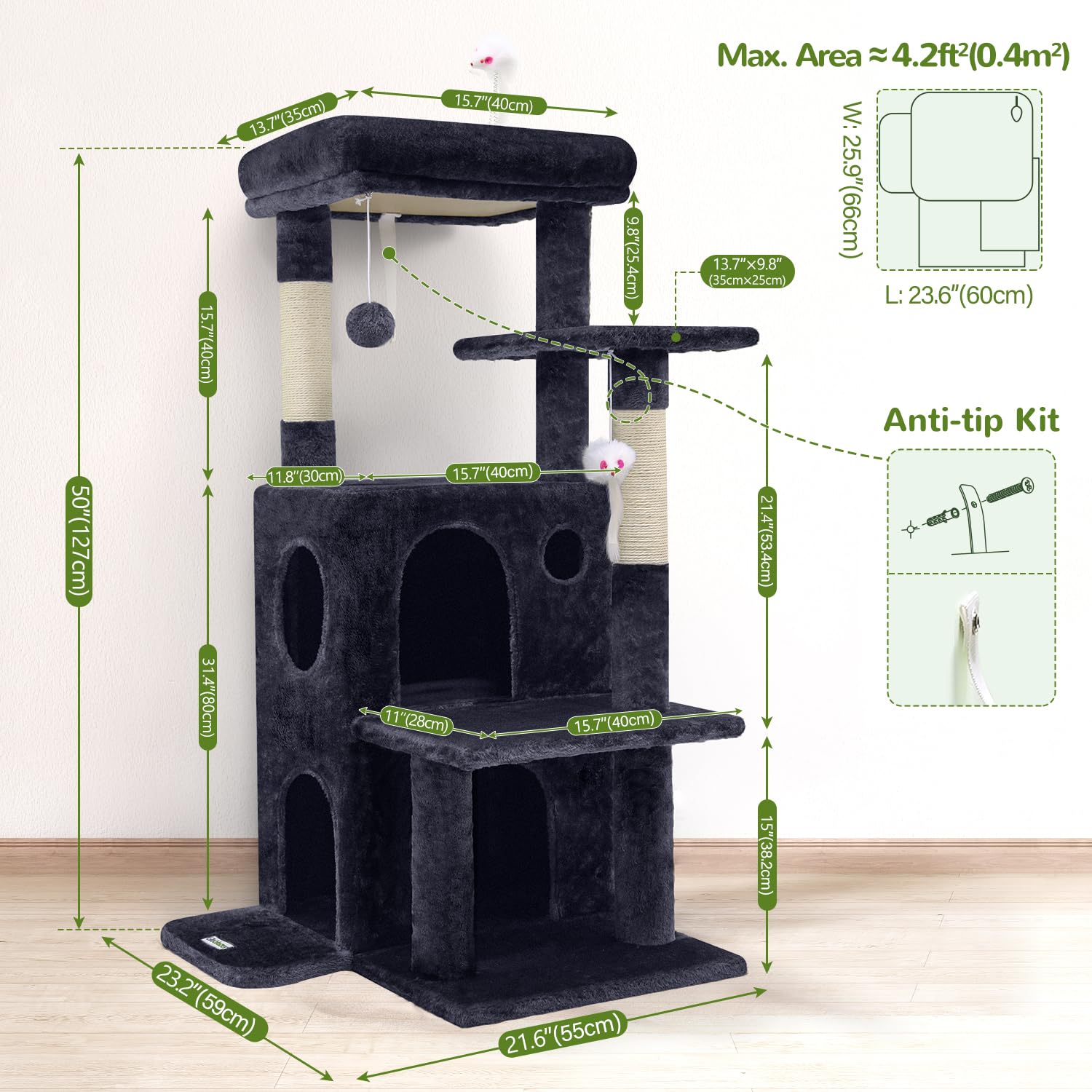 Globlazer Arbol Gato 50 pulgadas ensamble facil con instrucciones claras