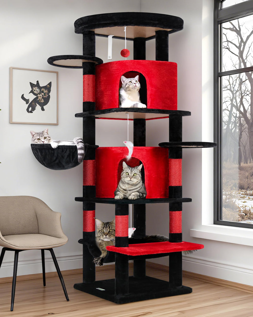 Globlazer torre esquina para gatos grandes, altura 66 pulgadas, ideal para múltiples felinos.
