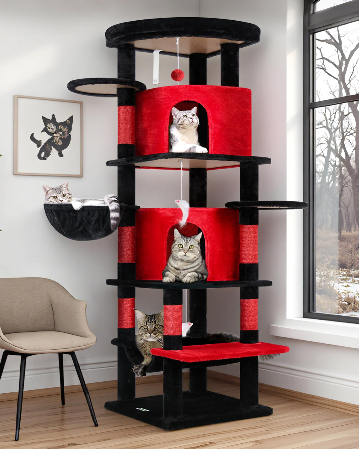 Globlazer torre esquina para gatos grandes, altura 66 pulgadas, ideal para múltiples felinos.