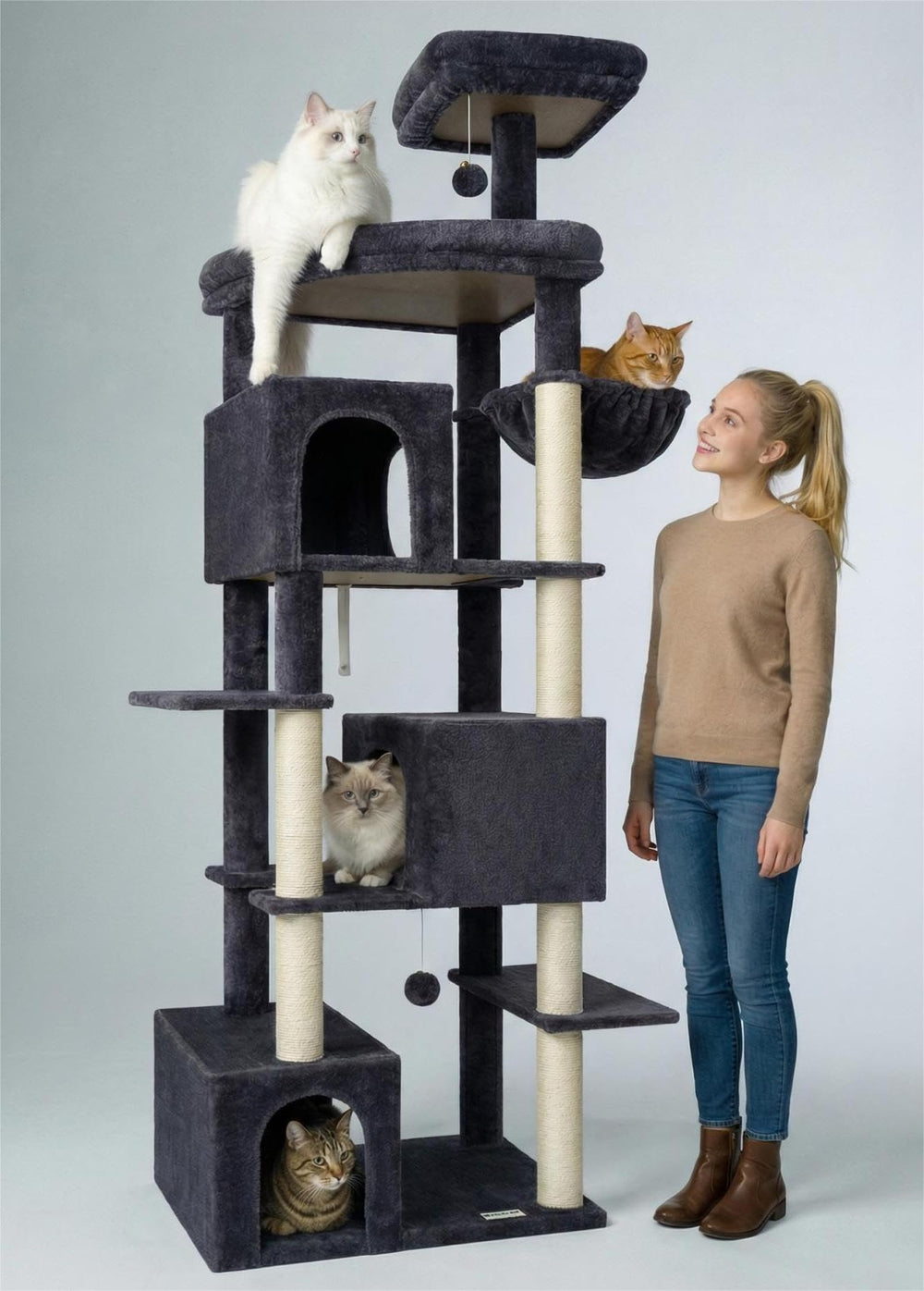 Globlazer Arbol Gato XL S80, vista frontal, estructura estable para varios gatos.