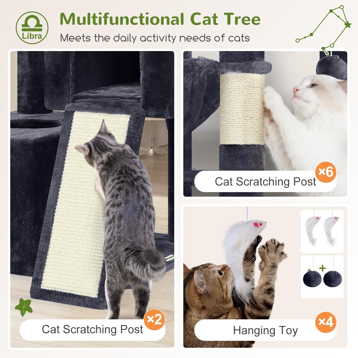 Globlazer Arbol Gatos 78 pulgadas, 2 tablas de rascar simétricas