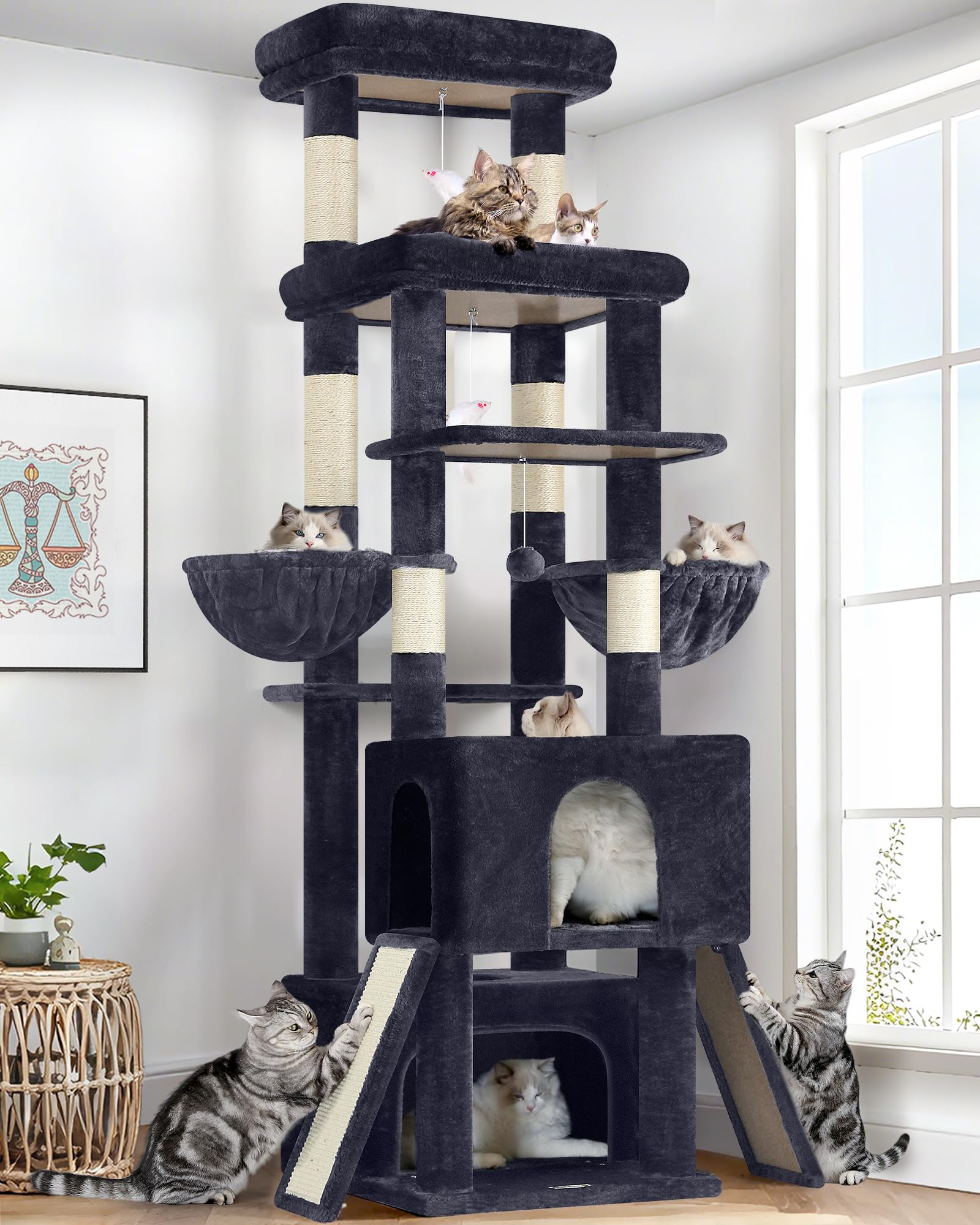 Globlazer Arbol Gatos 78 pulgadas, plataforma superior para felinos grandes