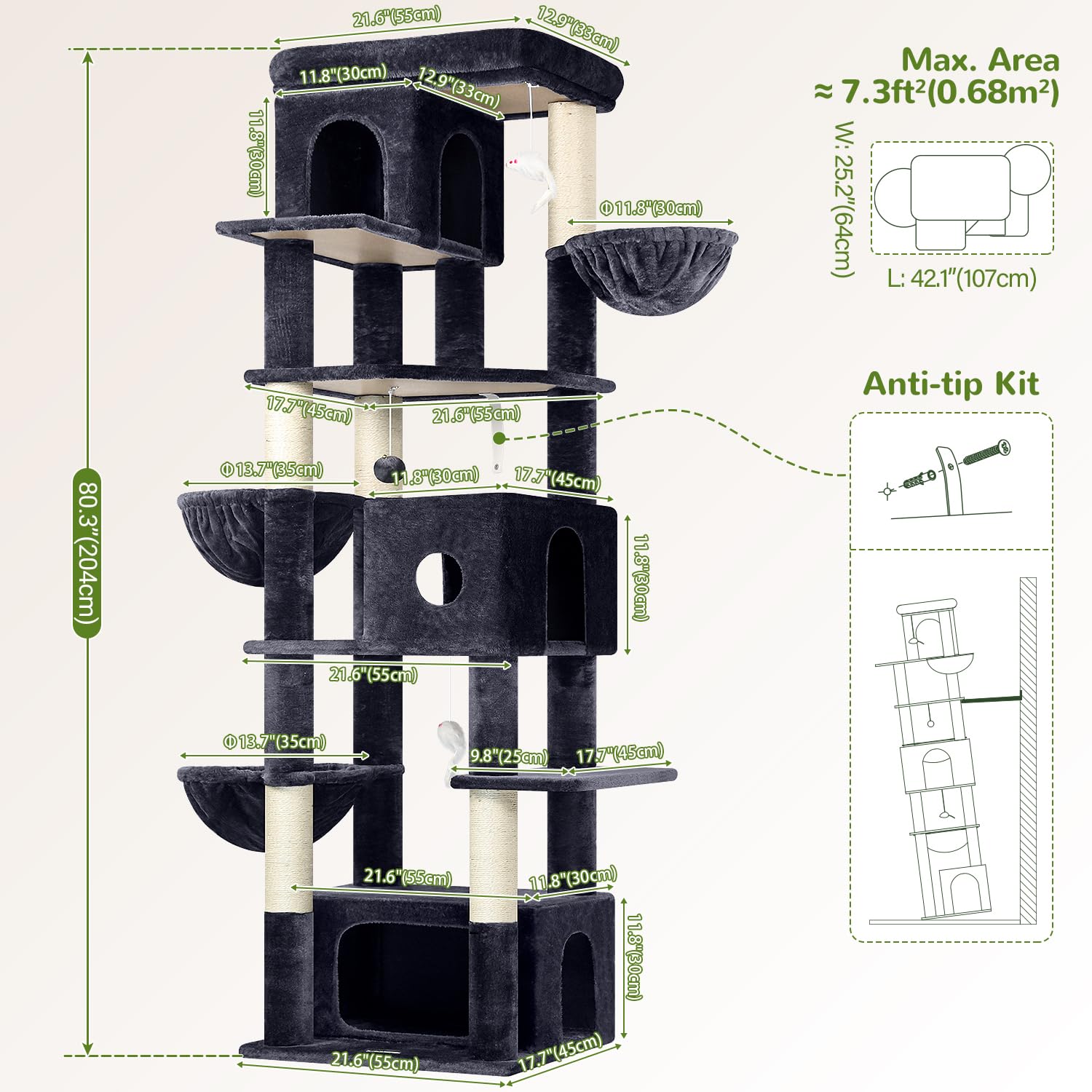 Globlazer arbol-gatos 80 pulgadas juguetes colgantes, invita juego interactivo