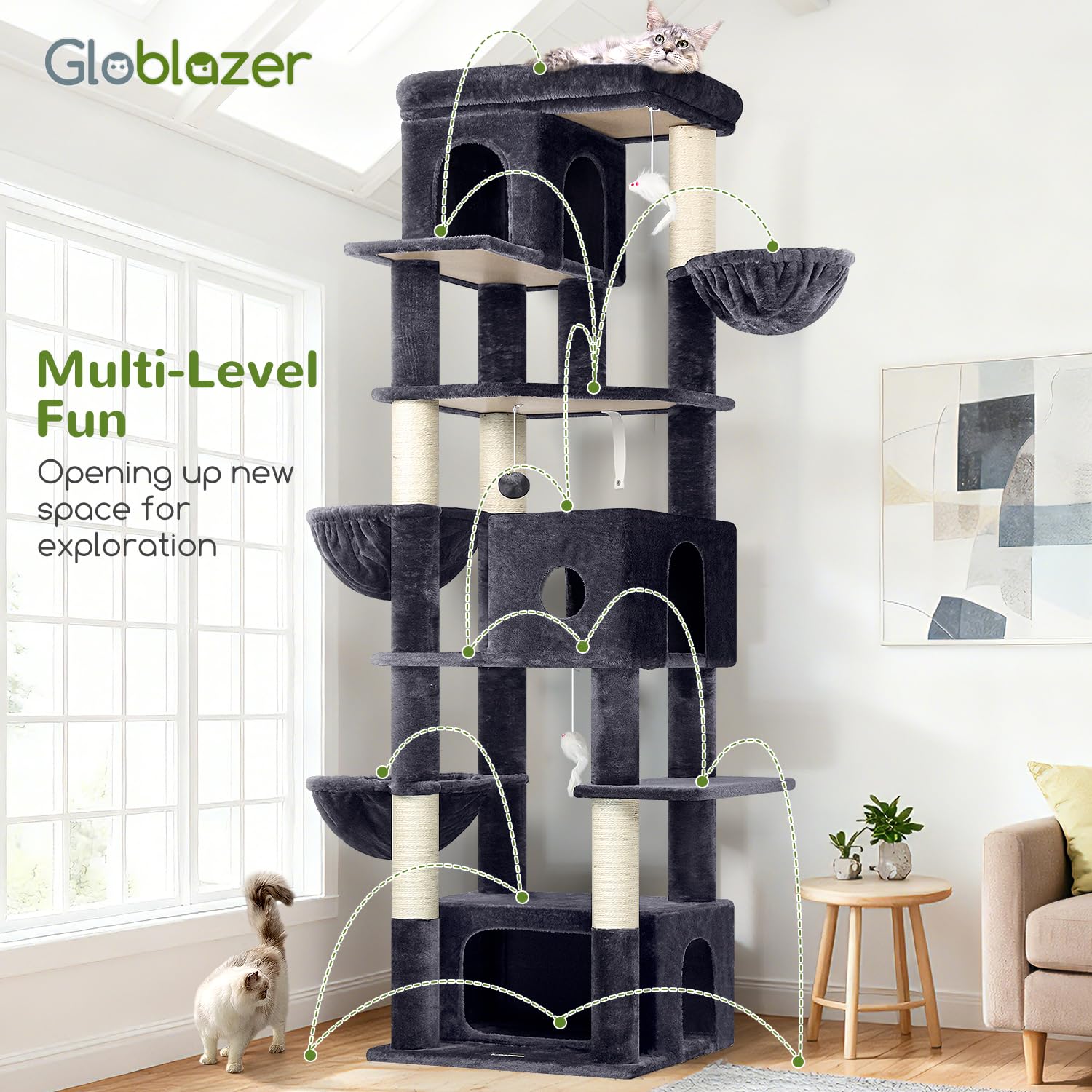 Globlazer arbol-gatos 80 pulgadas antivuelco, mayor seguridad en casa