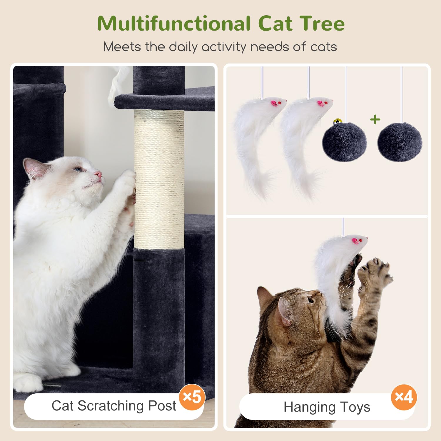 Globlazer arbol-gatos 80 pulgadas rasca entre niveles, estimula actividad fisica