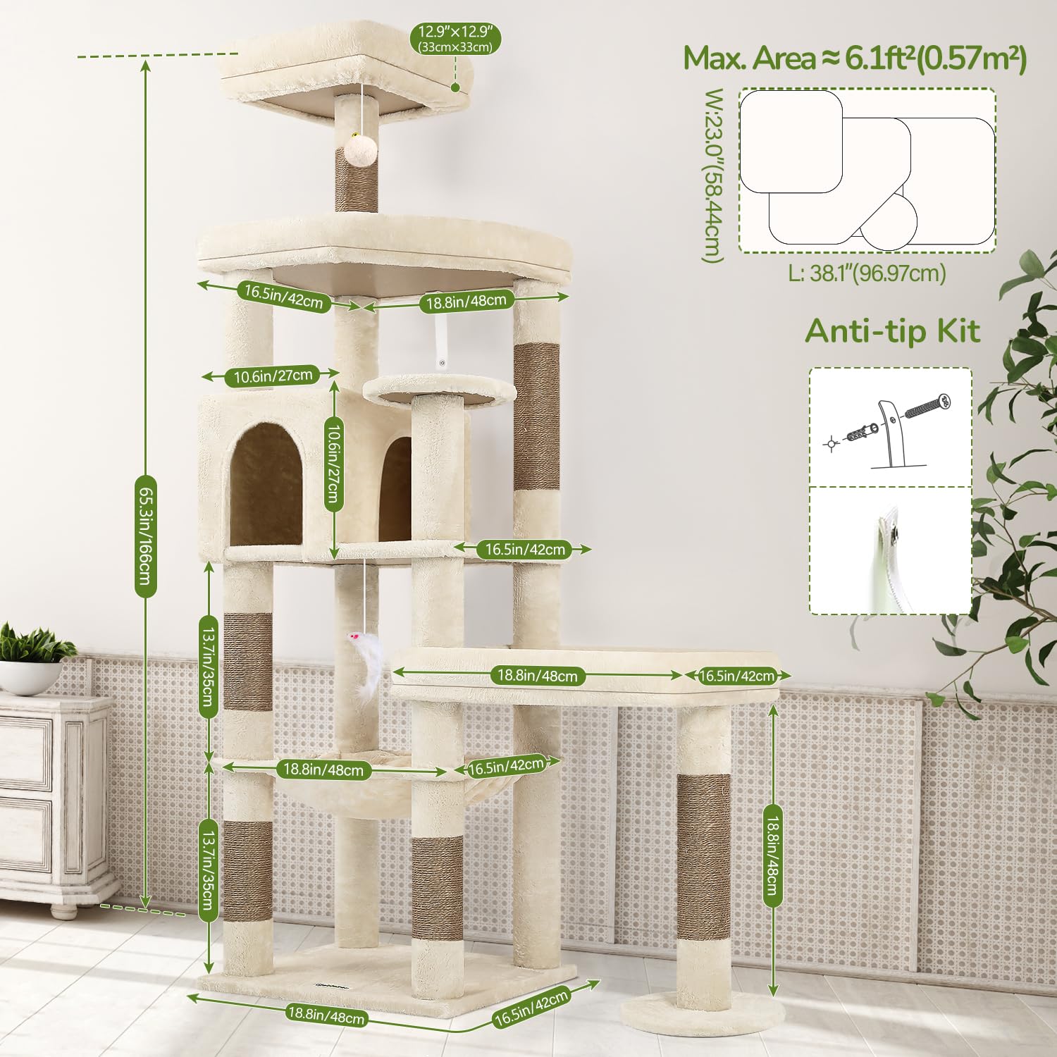 Globlazer arbol-gatos acabado-beige: tono beige neutro que combina con la decoración.