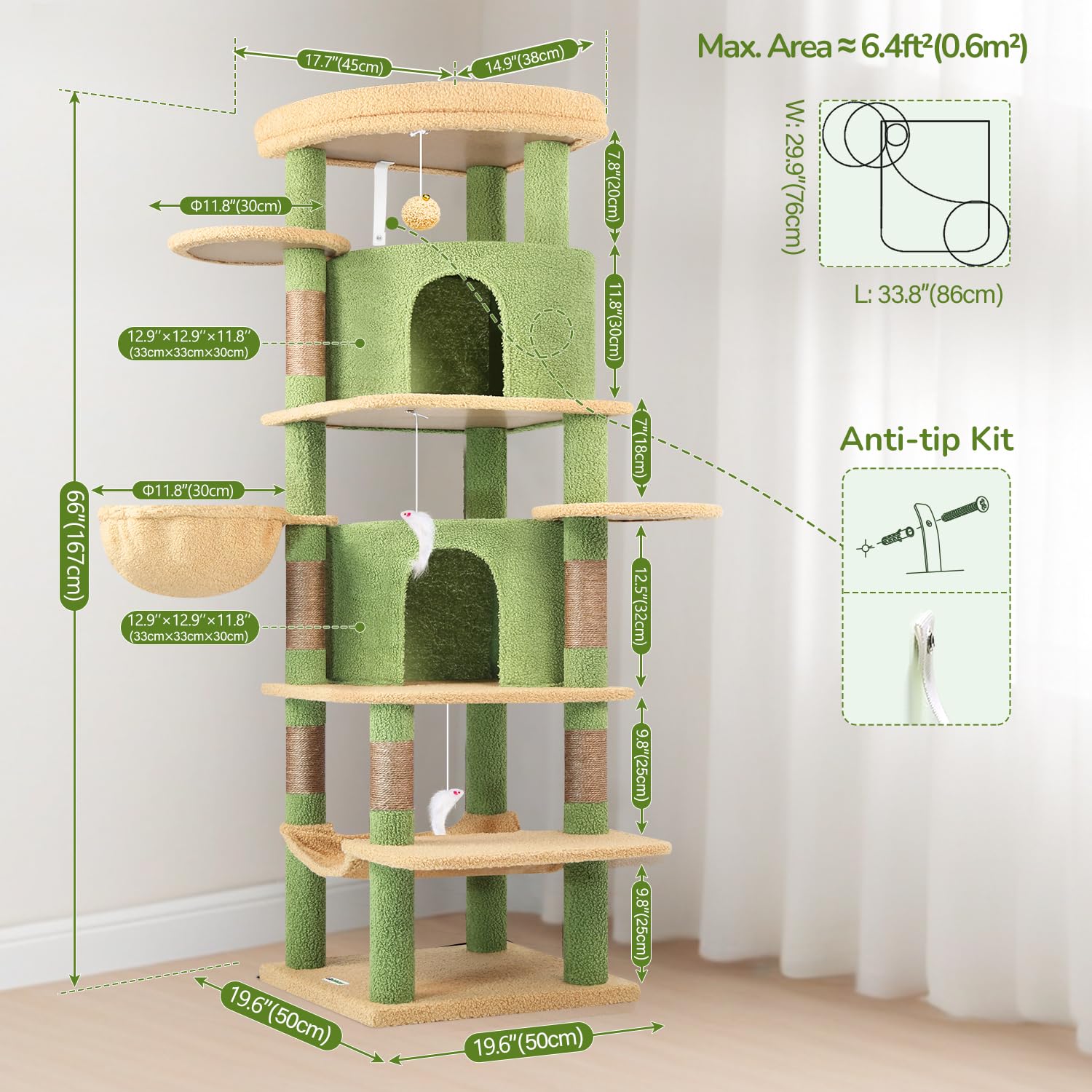 Globlazer árbol gatos cactus esquina: diseño en esquina curvo para optimizar espacio.