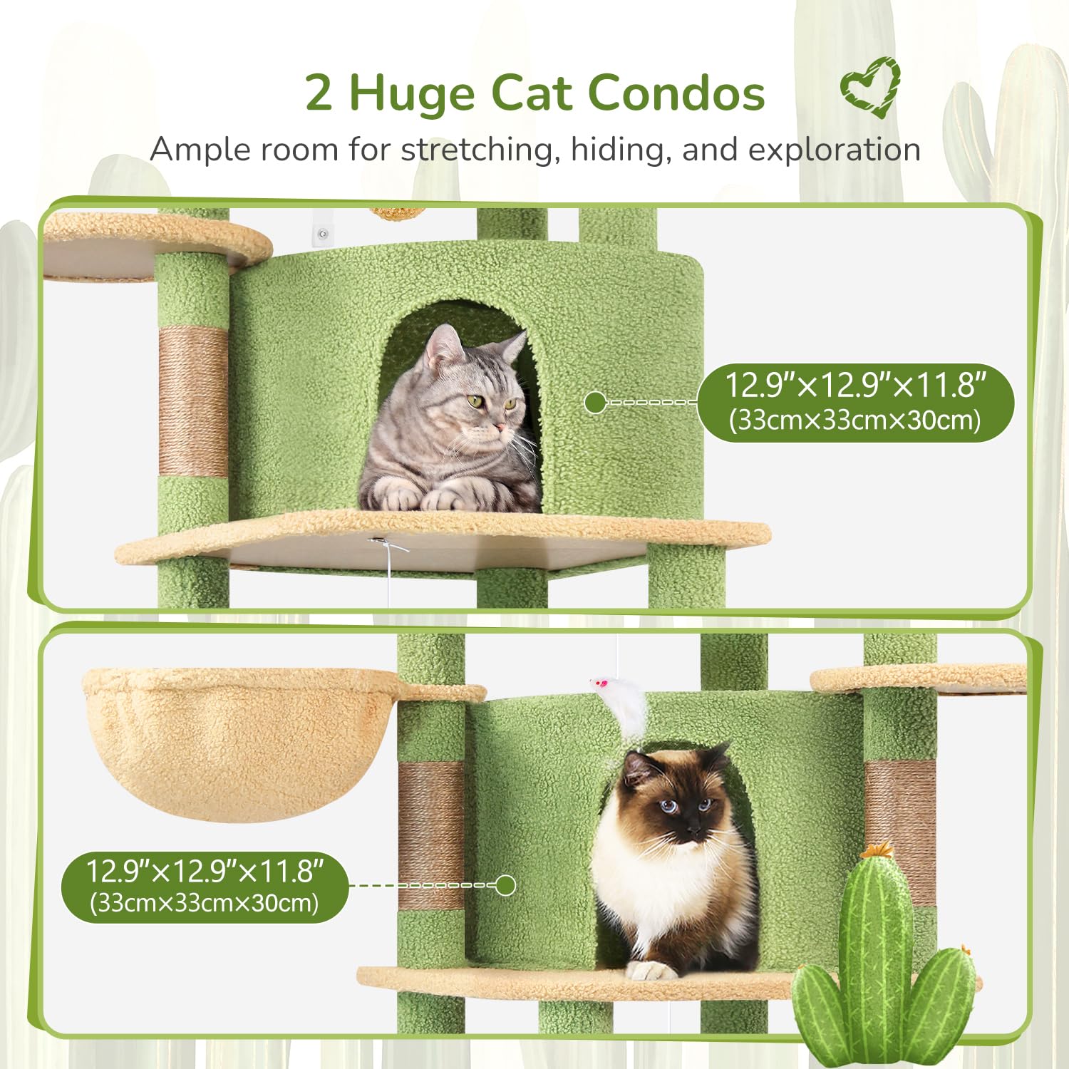 Globlazer árbol gatos cactus esquina: hamaca suave para descanso tranquilo tras jugar.