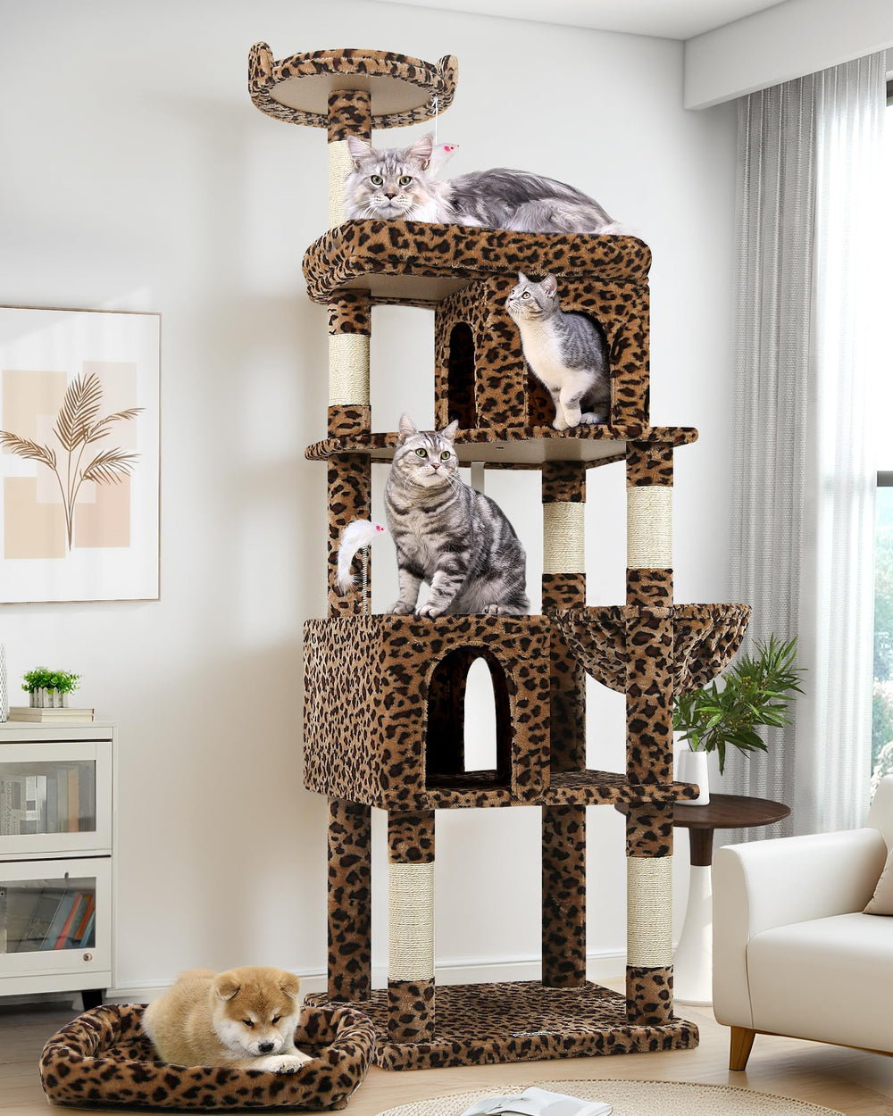 Globlazer arbol gatos pesados con 6 postes rascado, ideal para gatos grandes y activos.