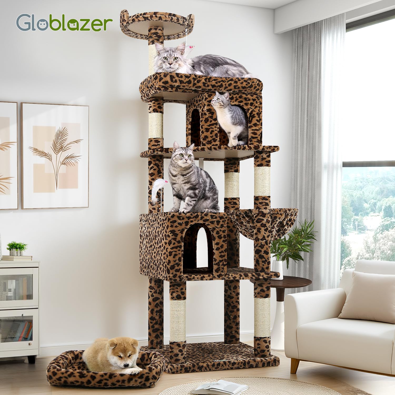 Globlazer arbol gatos pesados, estampado leopardo para estilo en casa.