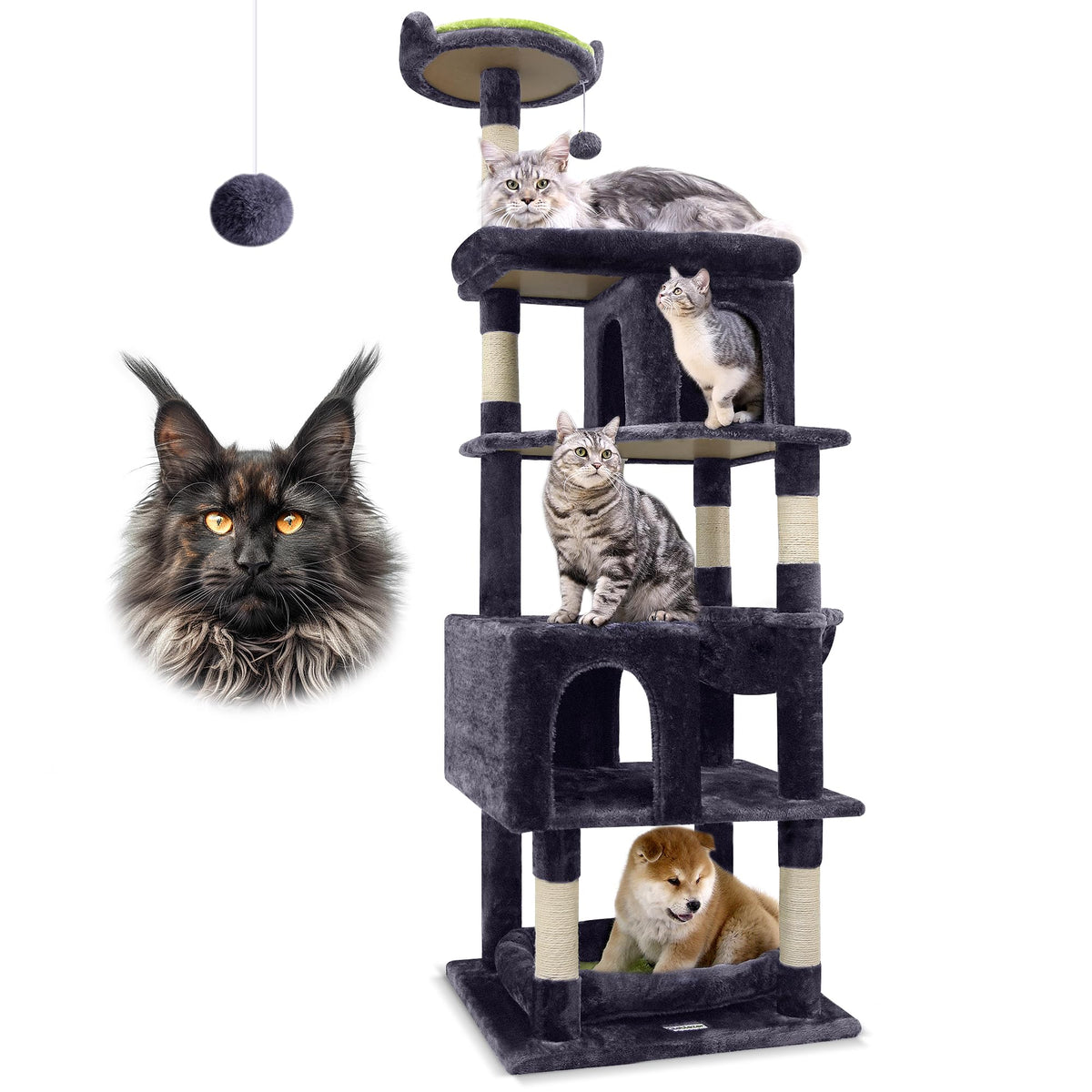 Globlazer árbol para gatos de 72 pulgadas con base estable para felinos grandes.