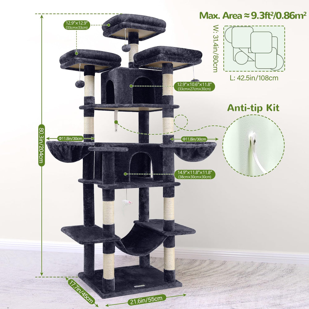 Globlazer Big Cat Tower diseño vertical ideal para gatos adultos en espacios grandes.