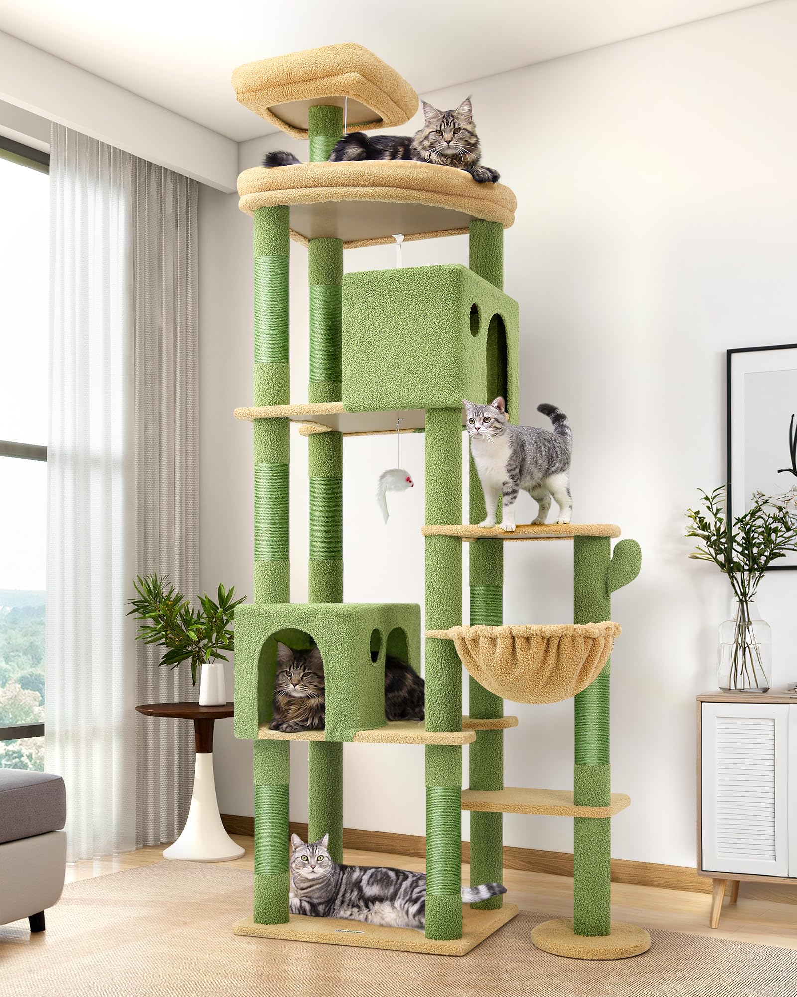 Globlazer Cactus Giant Cat Tree con condos espaciosos para felinos grandes