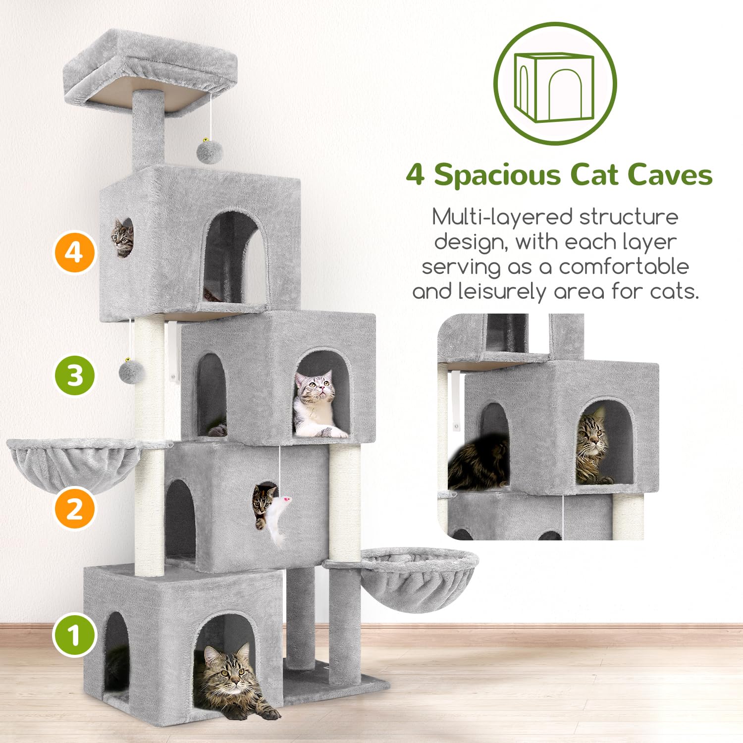 Globlazer condos para gatos: cuatro casas que ofrecen espacio individual para cada felino.
