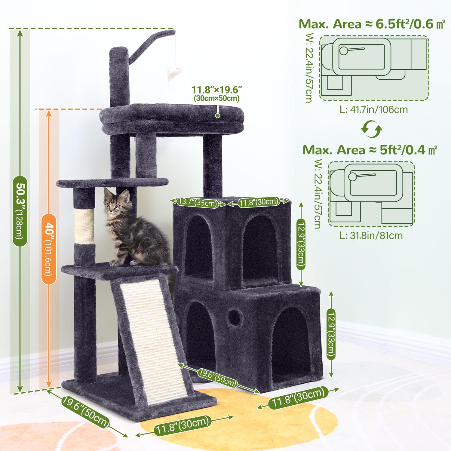 Globlazer Gato Torre 50 pulgadas: plataforma superior acolchada para reposo cálido.