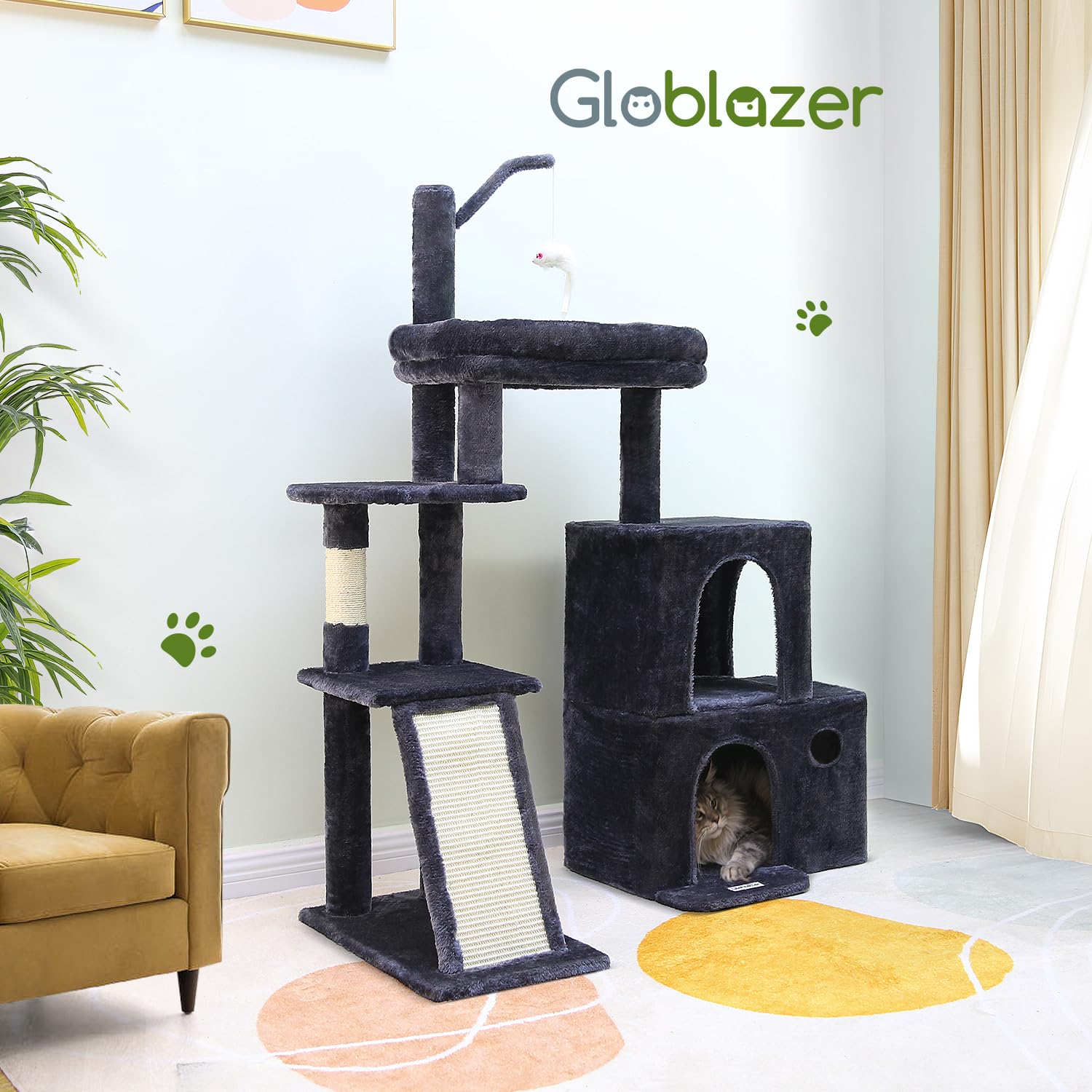 Globlazer Gato Torre 50 pulgadas: uso doméstico en gris oscuro combina con decoración.