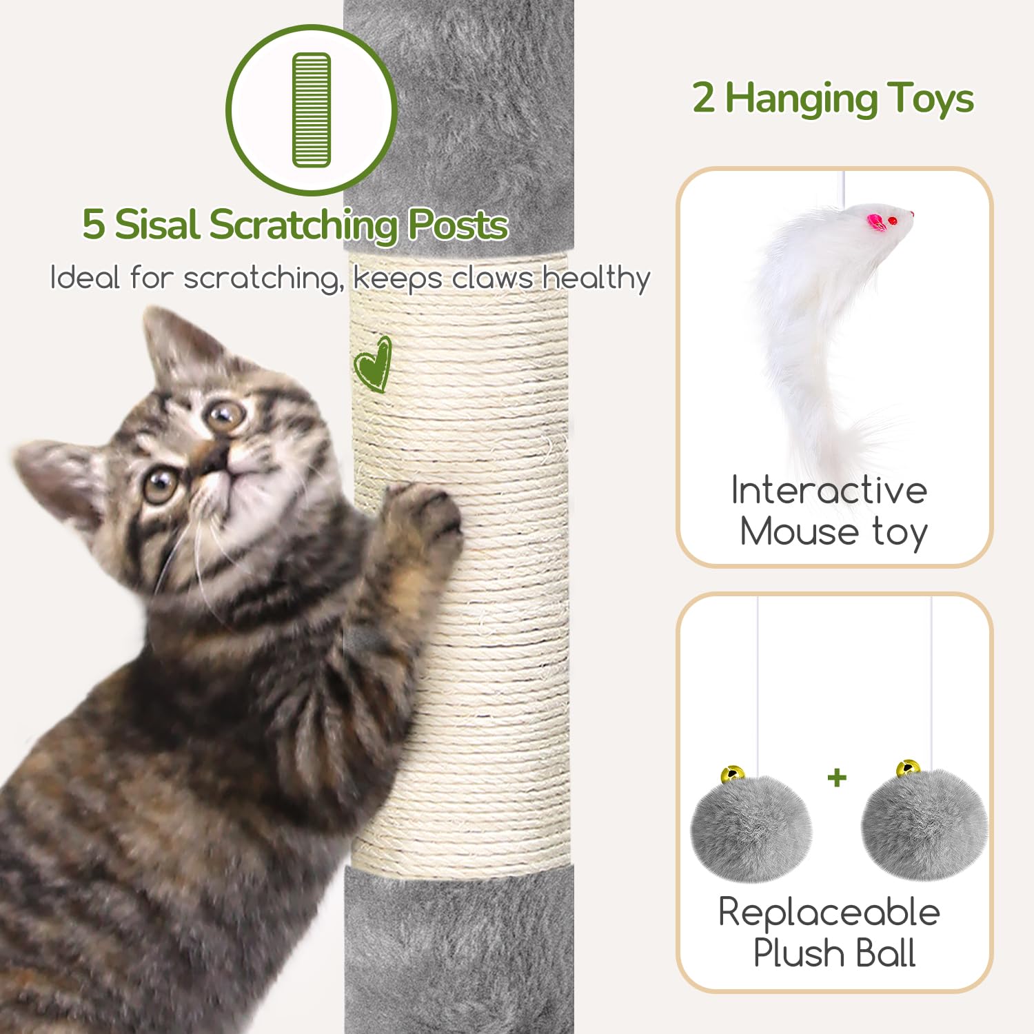 Postes de sisal para rascar uñas y ejercicio.