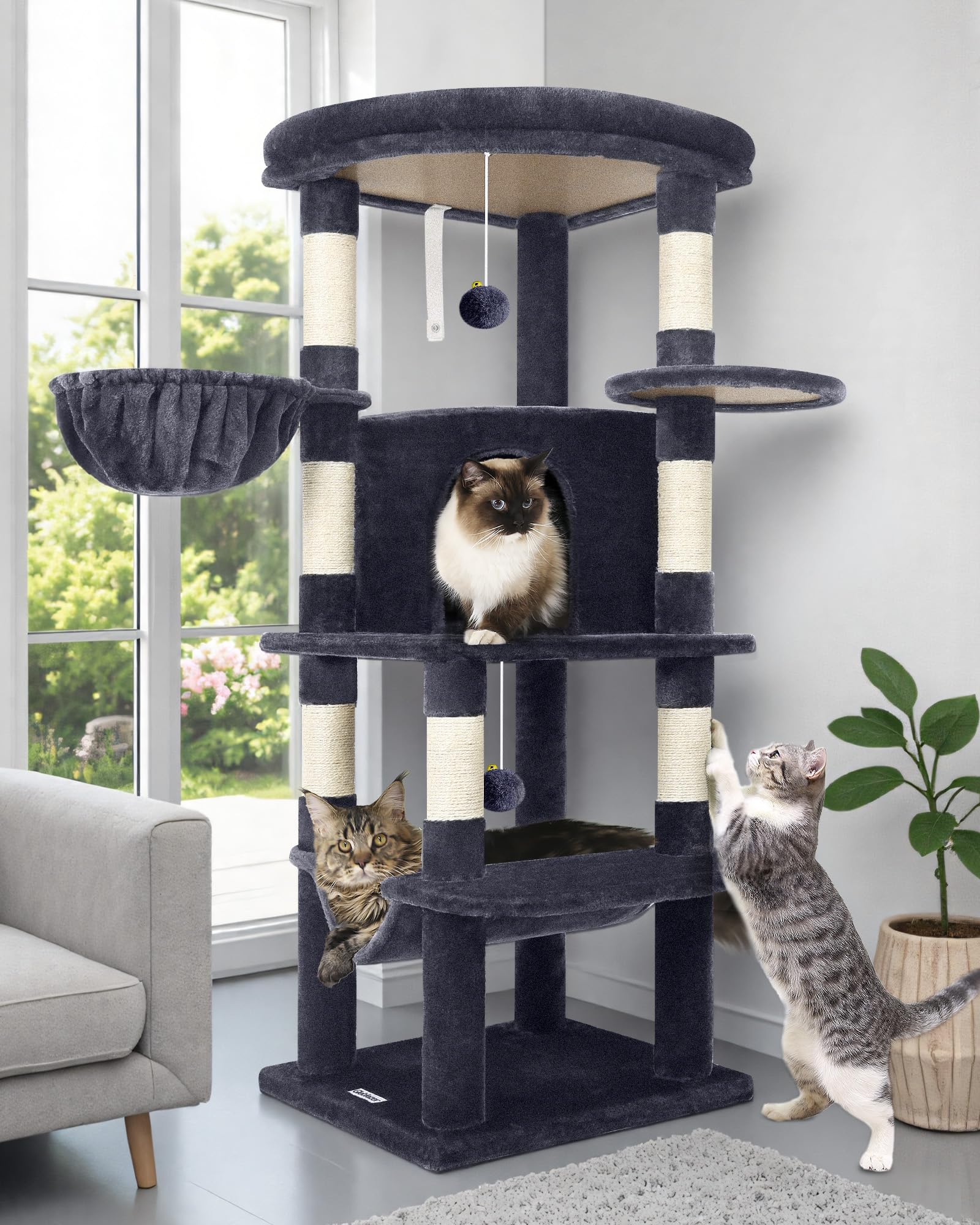 Globlazer torre de esquina para gatos con hamaca grande, descanso cómodo